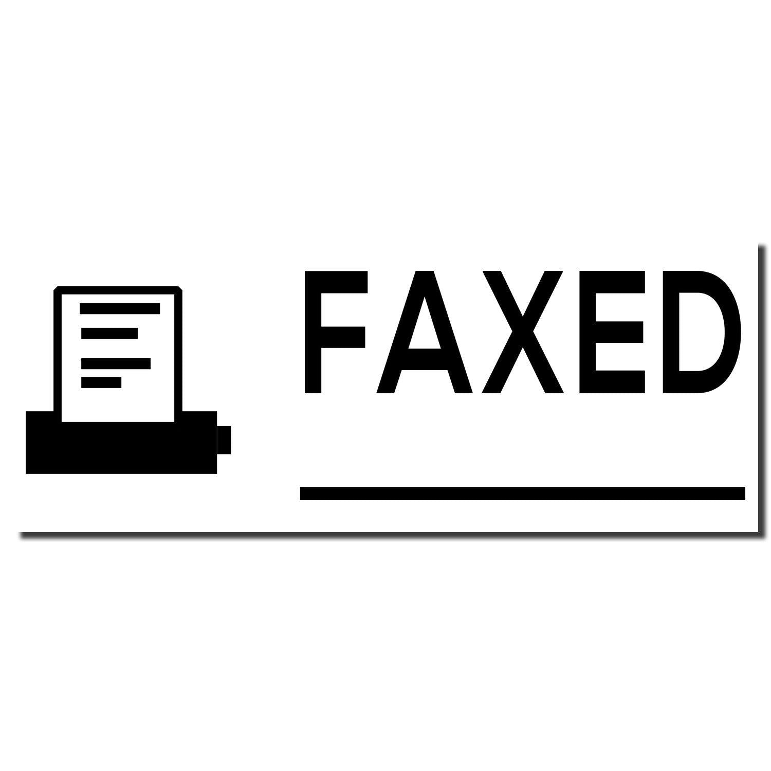 Black and white 'Faxed with Machine Rubber Stamp' imprint showing a fax icon and the word 'FAXED' in bold letters.