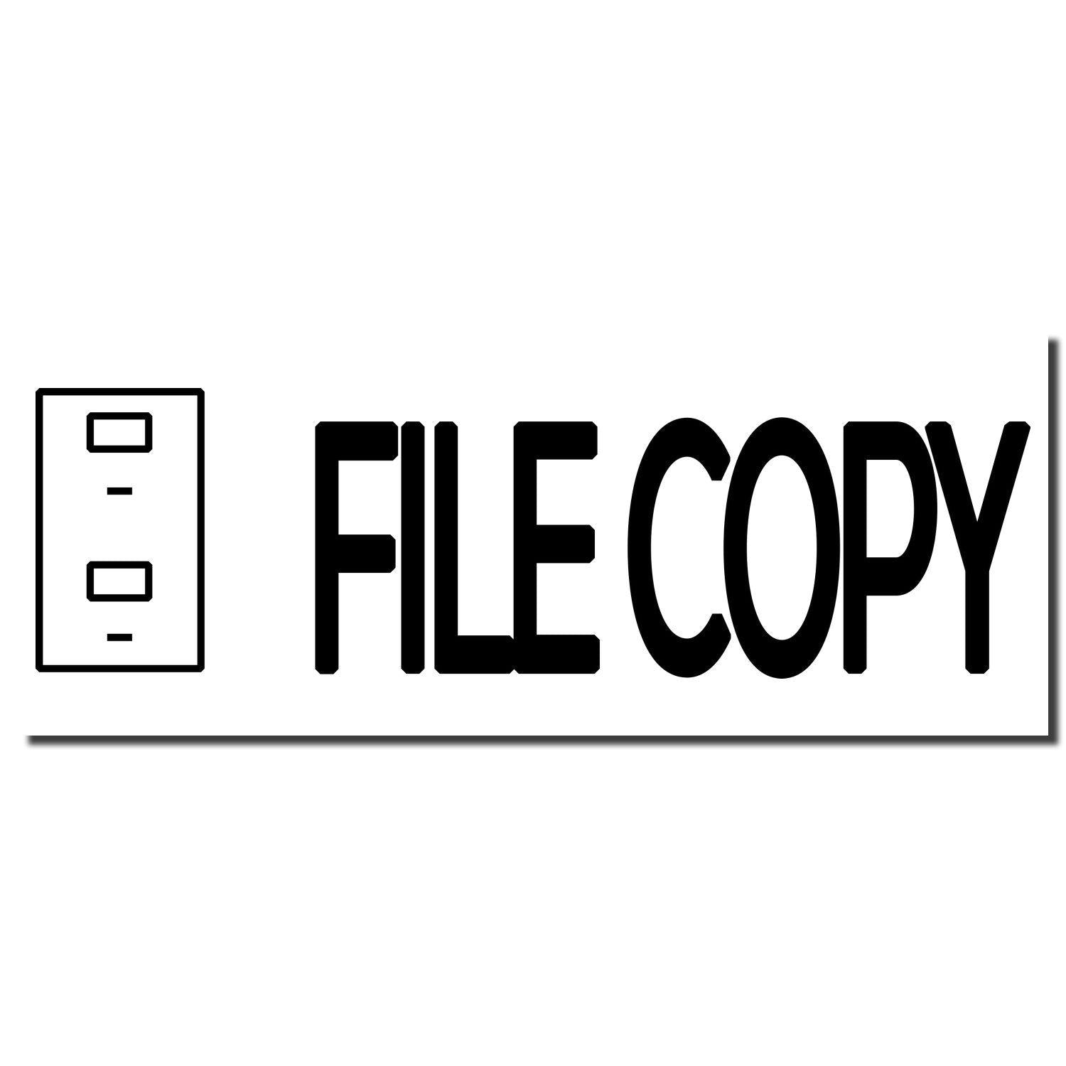 Image of a File Copy with Drawer Rubber Stamp imprint showing a file cabinet icon and the text FILE COPY in bold black letters.