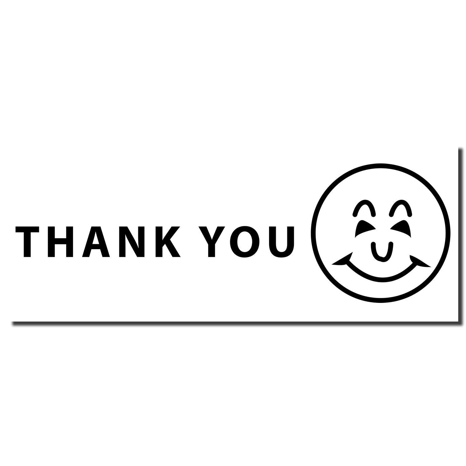 Large Thank You with Smiley Rubber Stamp imprint showing THANK YOU text and a smiling face on a white background.