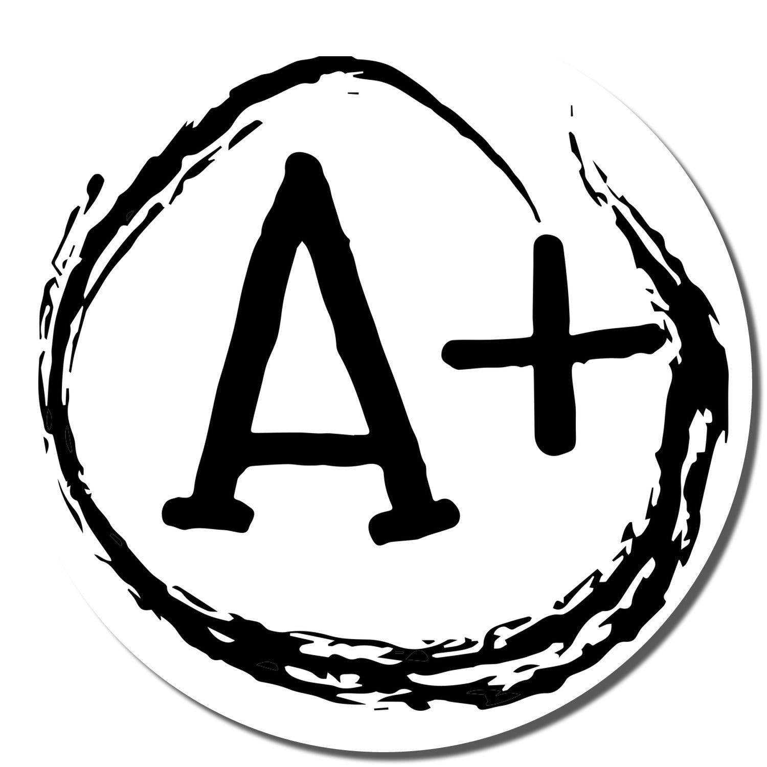 Round A+ Rubber Stamp with a bold black 'A+' in the center, surrounded by a circular brushstroke design.