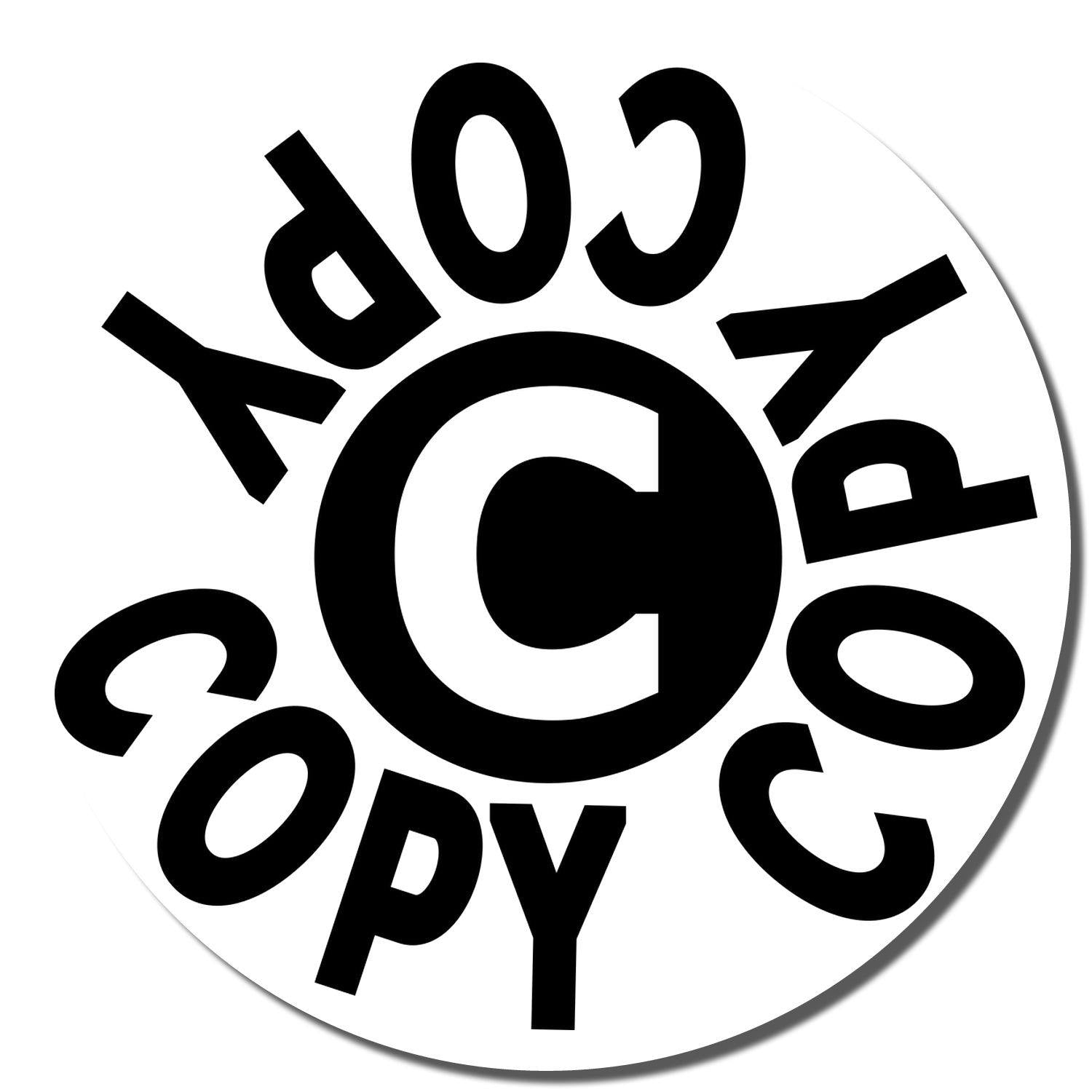 Round Copy Copy Copy Rubber Stamp with the word COPY repeated in a circular pattern around a central C on a white background.