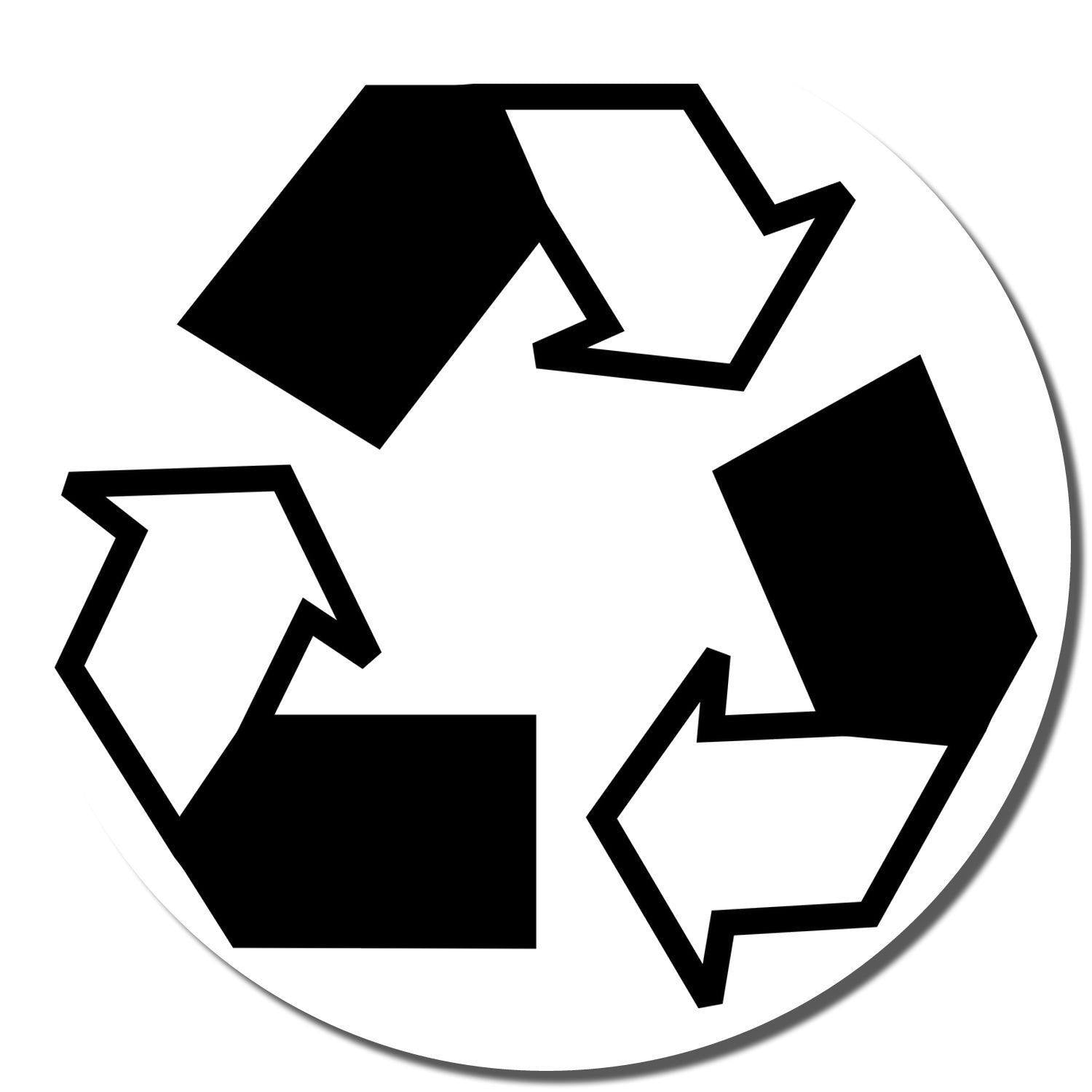 Round Recycle Rubber Stamp with bold black recycling arrows forming a triangle on a white circular background.