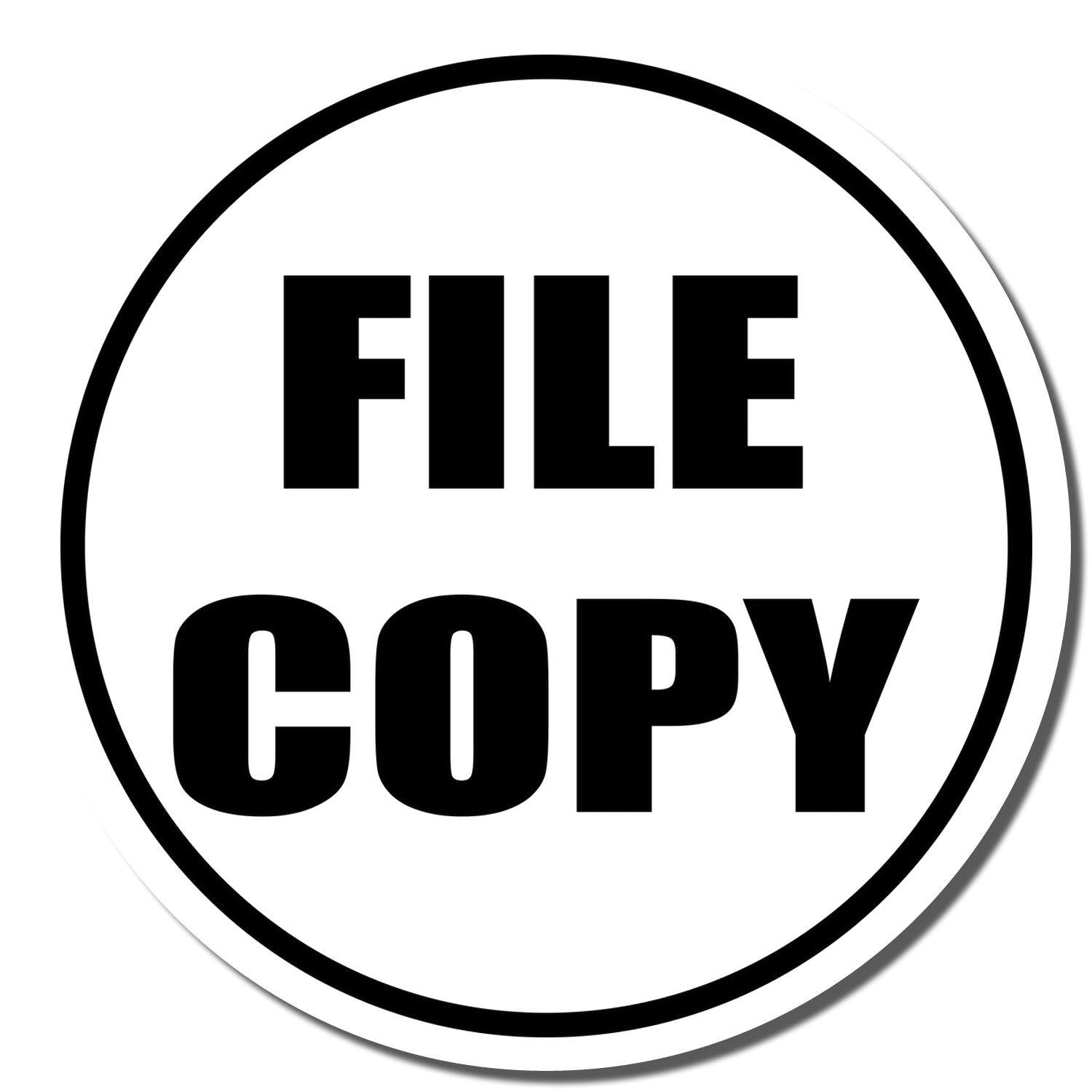 Round File Copy Rubber Stamp with bold black text 'FILE COPY' inside a circular border on a white background.