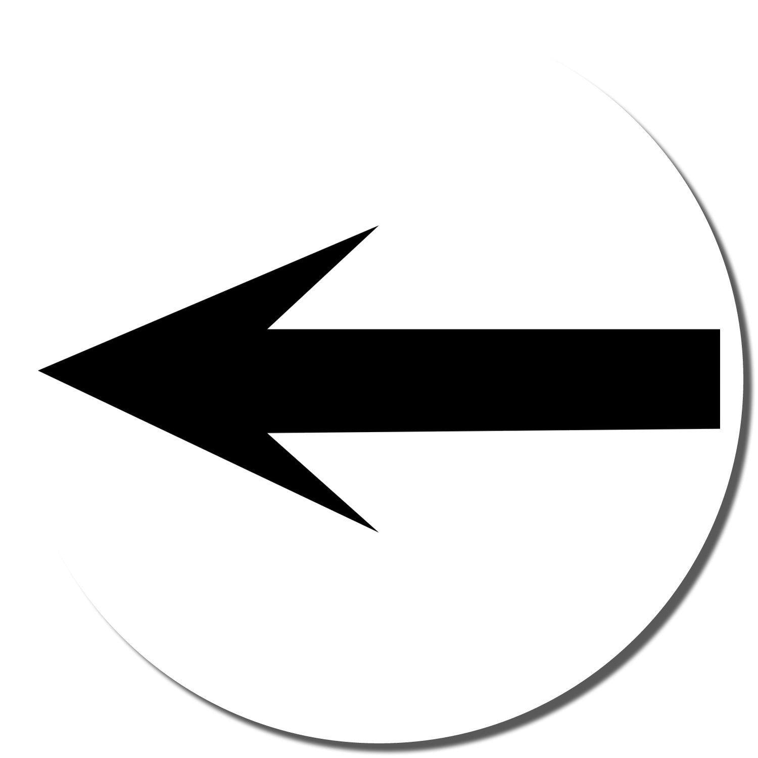 Round Arrow Rubber Stamp with a bold black arrow pointing left on a white circular background, casting a slight shadow.