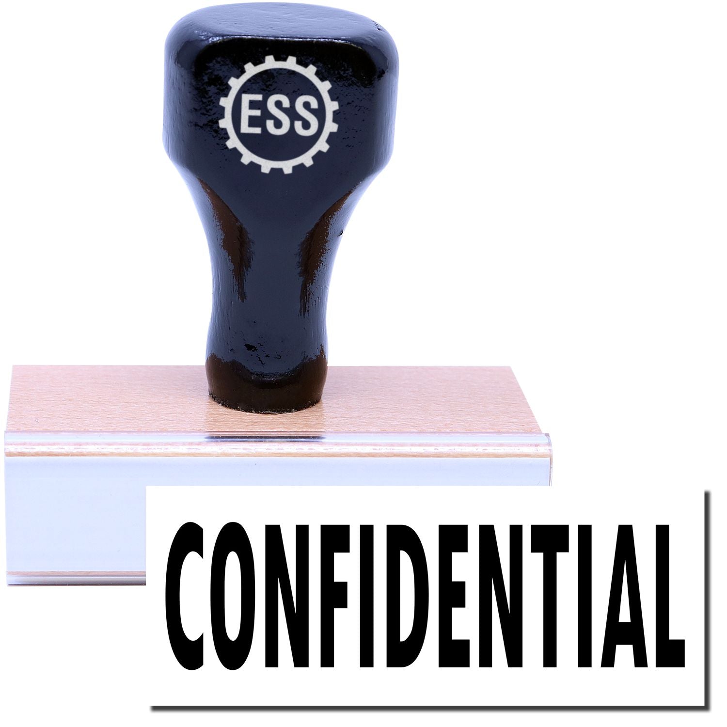 A stock office rubber stamp with a stamped image showing how the text CONFIDENTIAL is displayed after stamping.