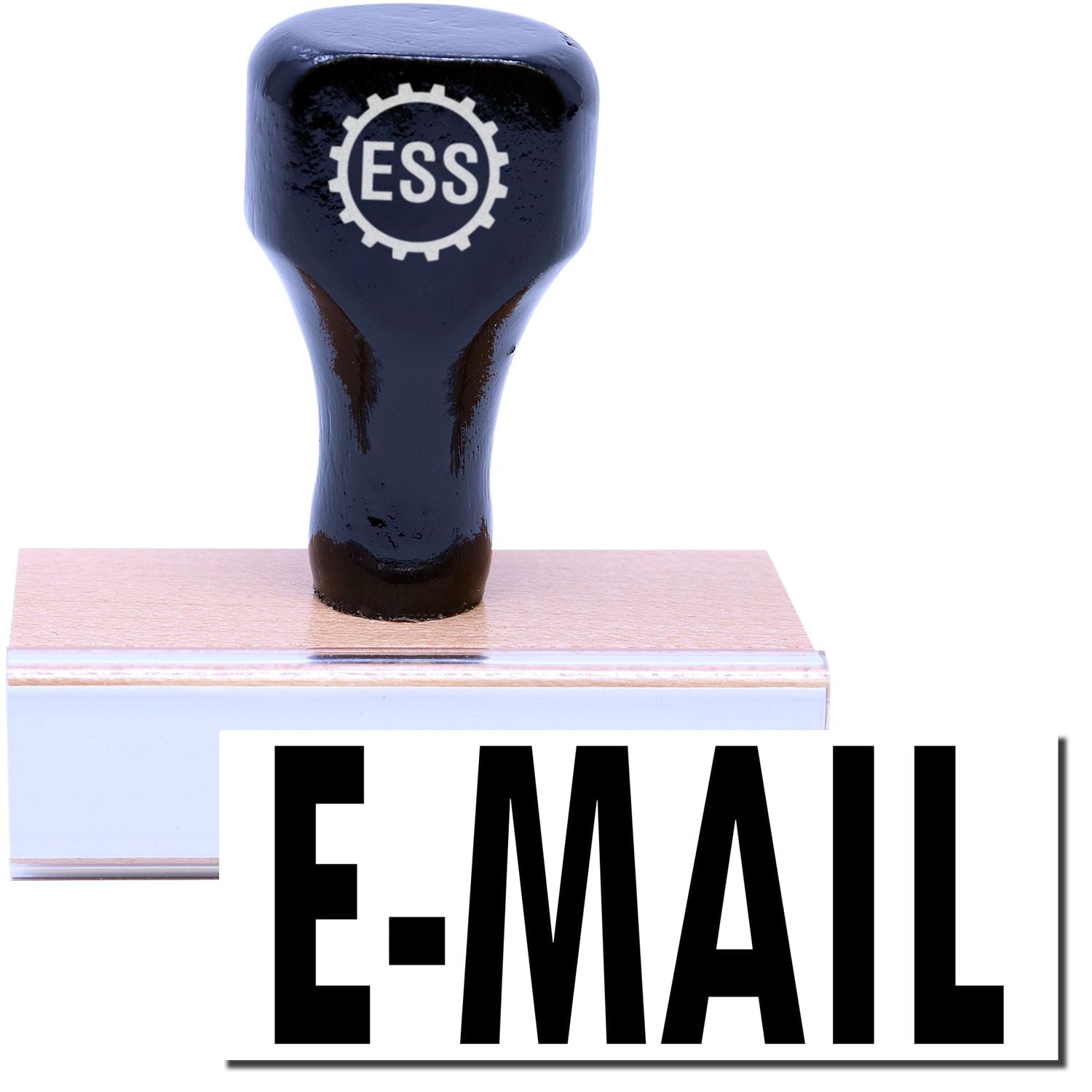 A stock office rubber stamp with a stamped image showing how the text E-MAIL is displayed after stamping.