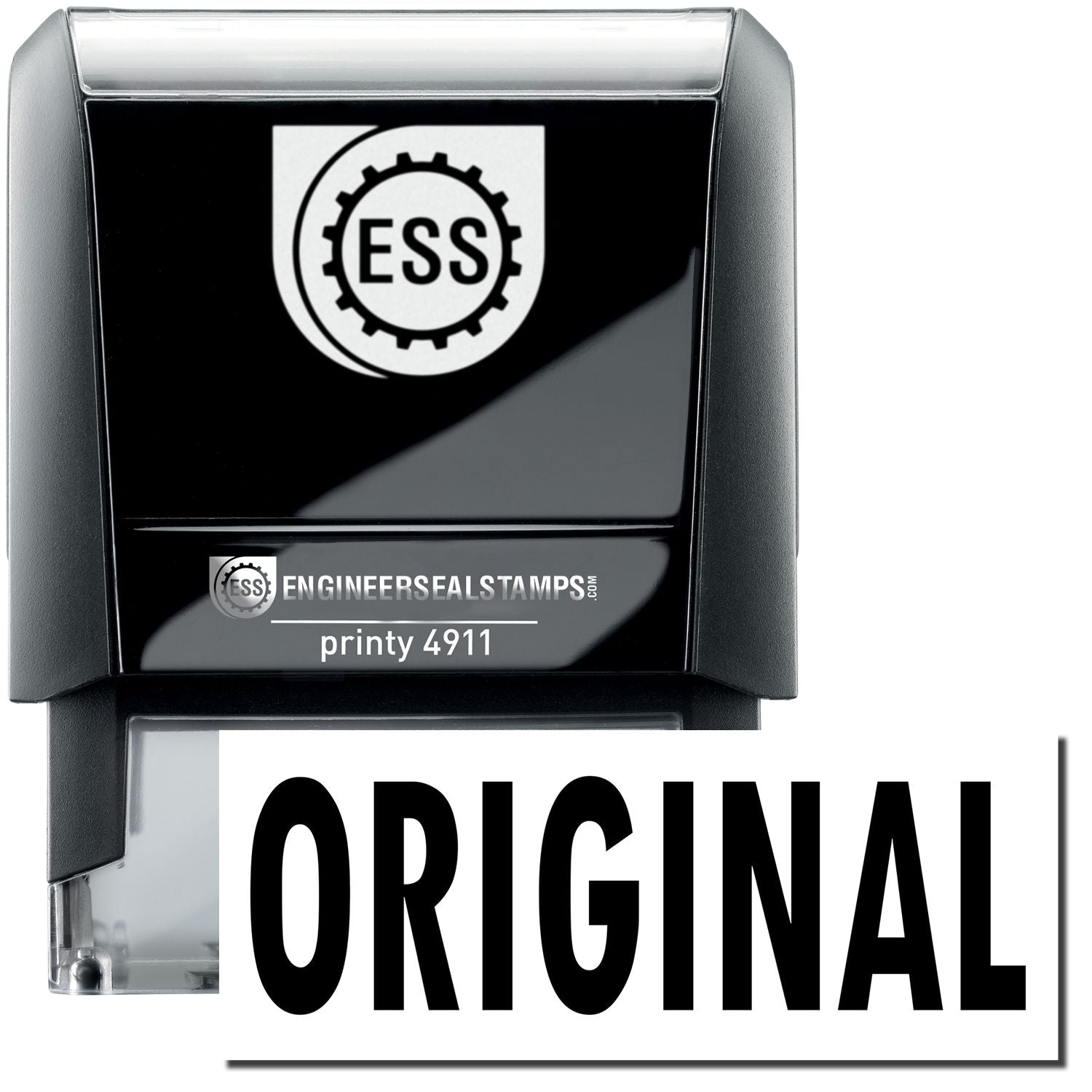 A self-inking stamp with a stamped image showing how the text ORIGINAL is displayed after stamping.