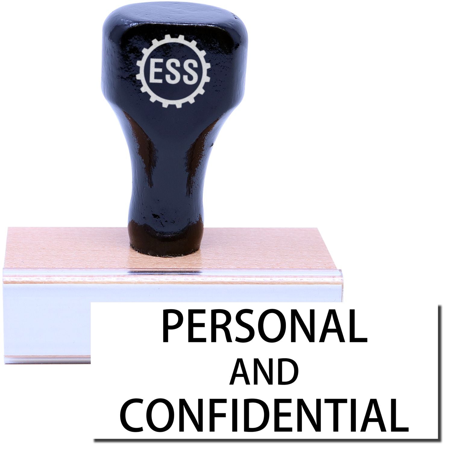 A stock office rubber stamp with a stamped image showing how the text PERSONAL AND CONFIDENTIAL is displayed after stamping.