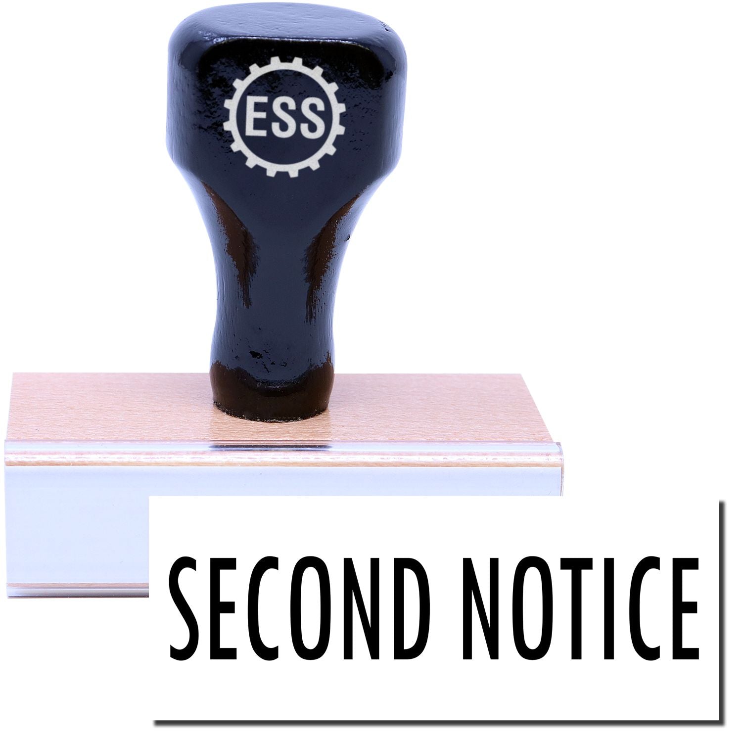 A stock office rubber stamp with a stamped image showing how the text SECOND NOTICE is displayed after stamping.