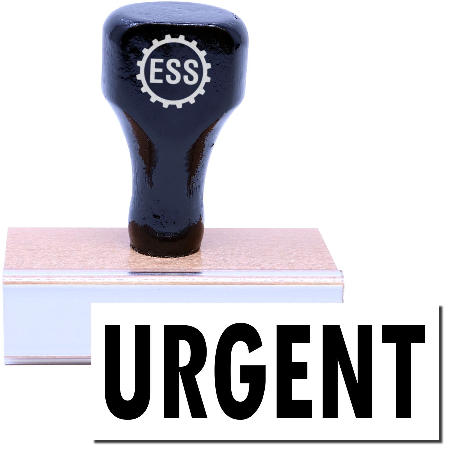 A stock office rubber stamp with a stamped image showing how the text URGENT is displayed after stamping.