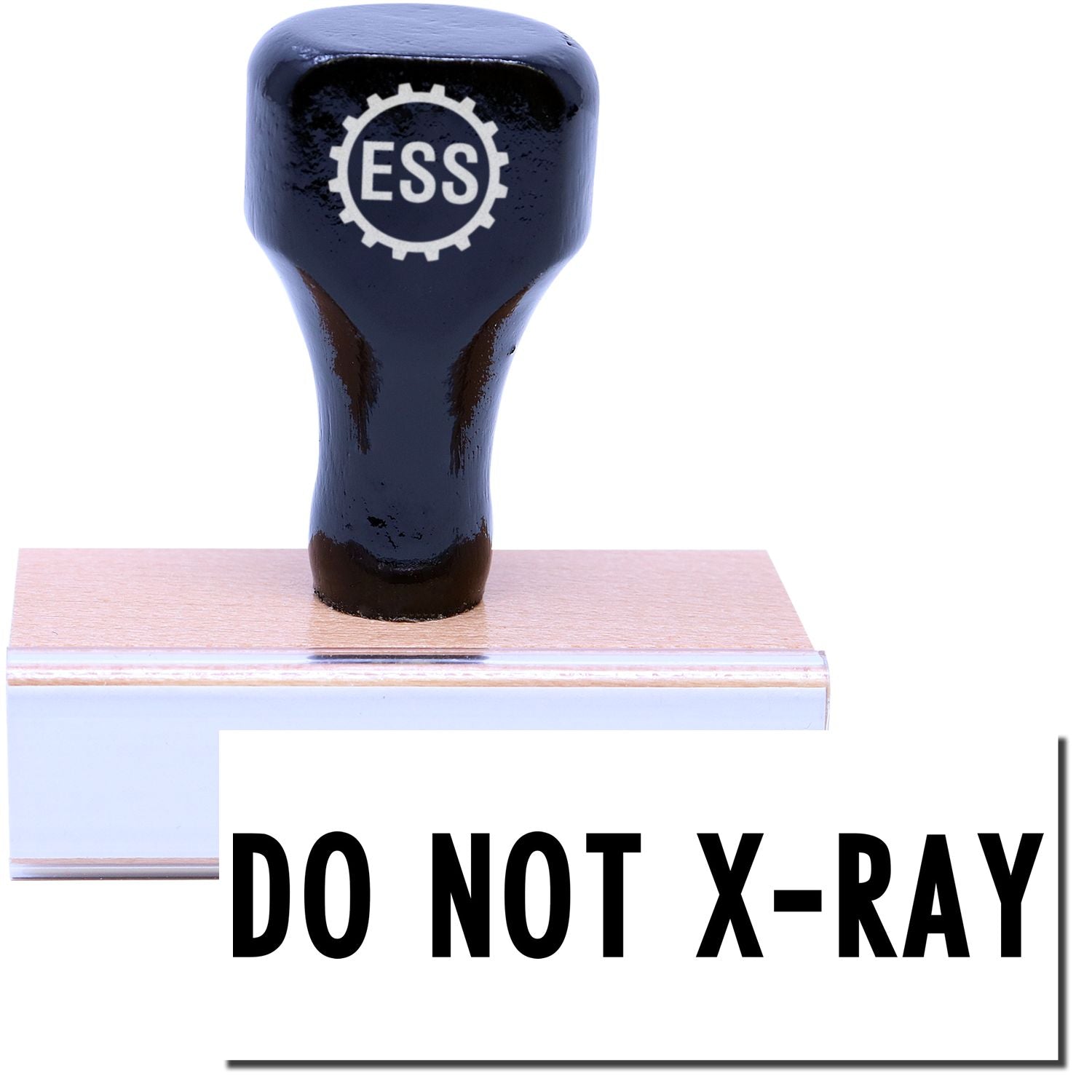 A stock office rubber stamp with a stamped image showing how the text DO NOT X-RAY is displayed after stamping.