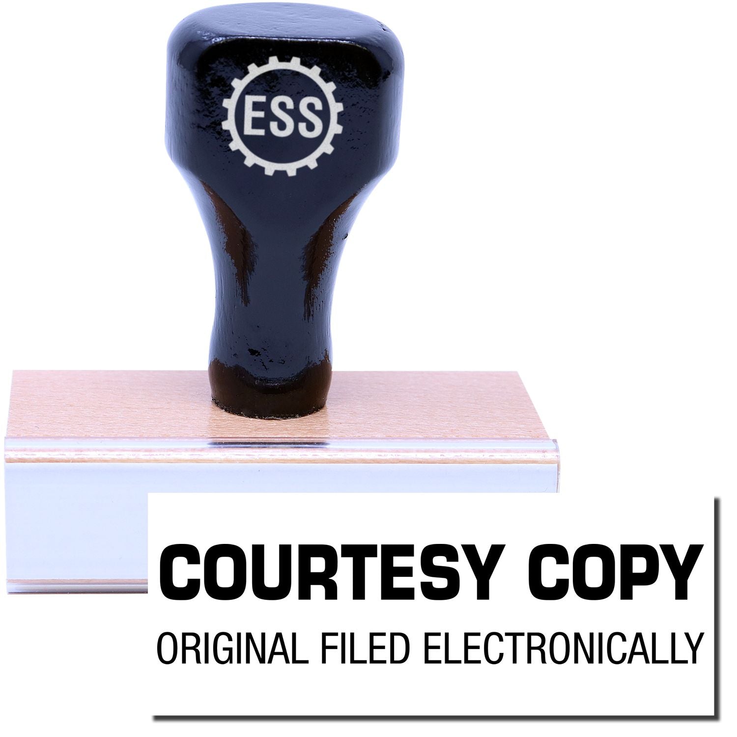 A stock office rubber stamp with a stamped image showing how the text COURTESY COPY ORIGINAL FILED ELECTRONICALLY is displayed after stamping.