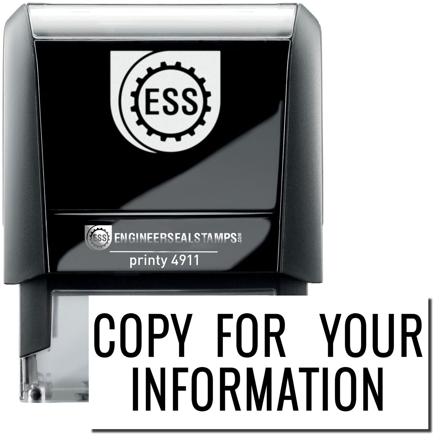 Self Inking Narrow Copy for your Information Stamp with a black and white design, featuring the ESS logo and the text COPY FOR YOUR INFORMATION .