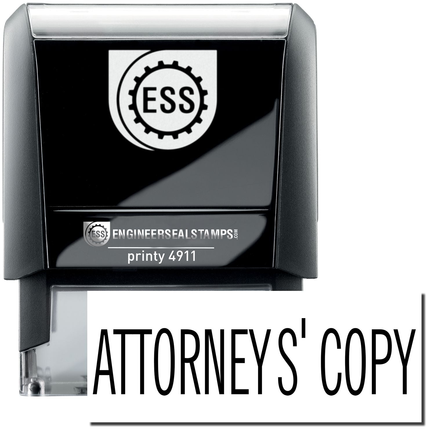 A self-inking stamp with a stamped image showing how the text ATTORNEYS' COPY is displayed after stamping.