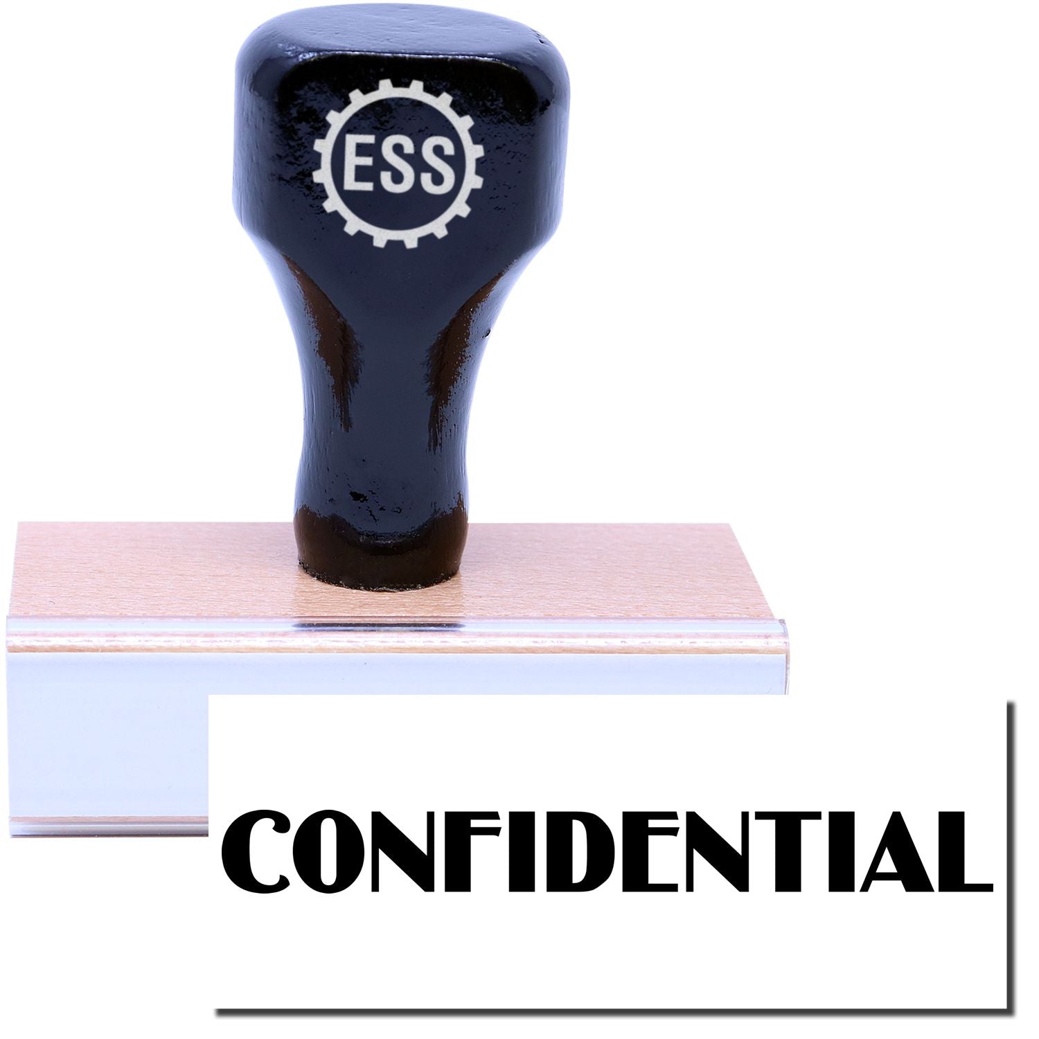 A stock office rubber stamp with a stamped image showing how the text "CONFIDENTIAL" in an optima font is displayed after stamping.