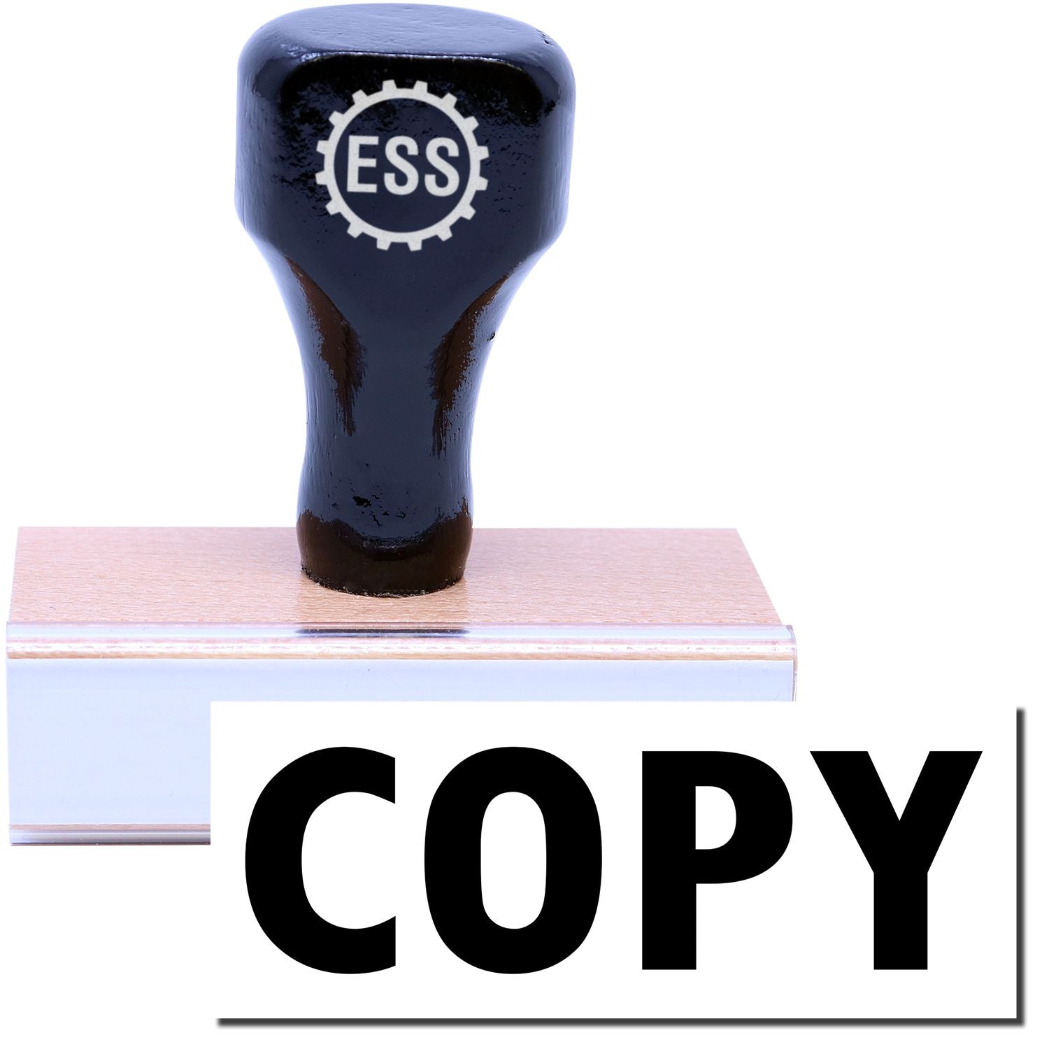 A stock office rubber stamp with a stamped image showing how the text COPY in a large font is displayed after stamping.