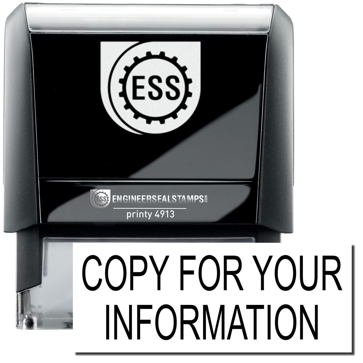 A large self-inking stamp with a stamped image showing the text COPY FOR YOUR INFORMATION in a large bold font.