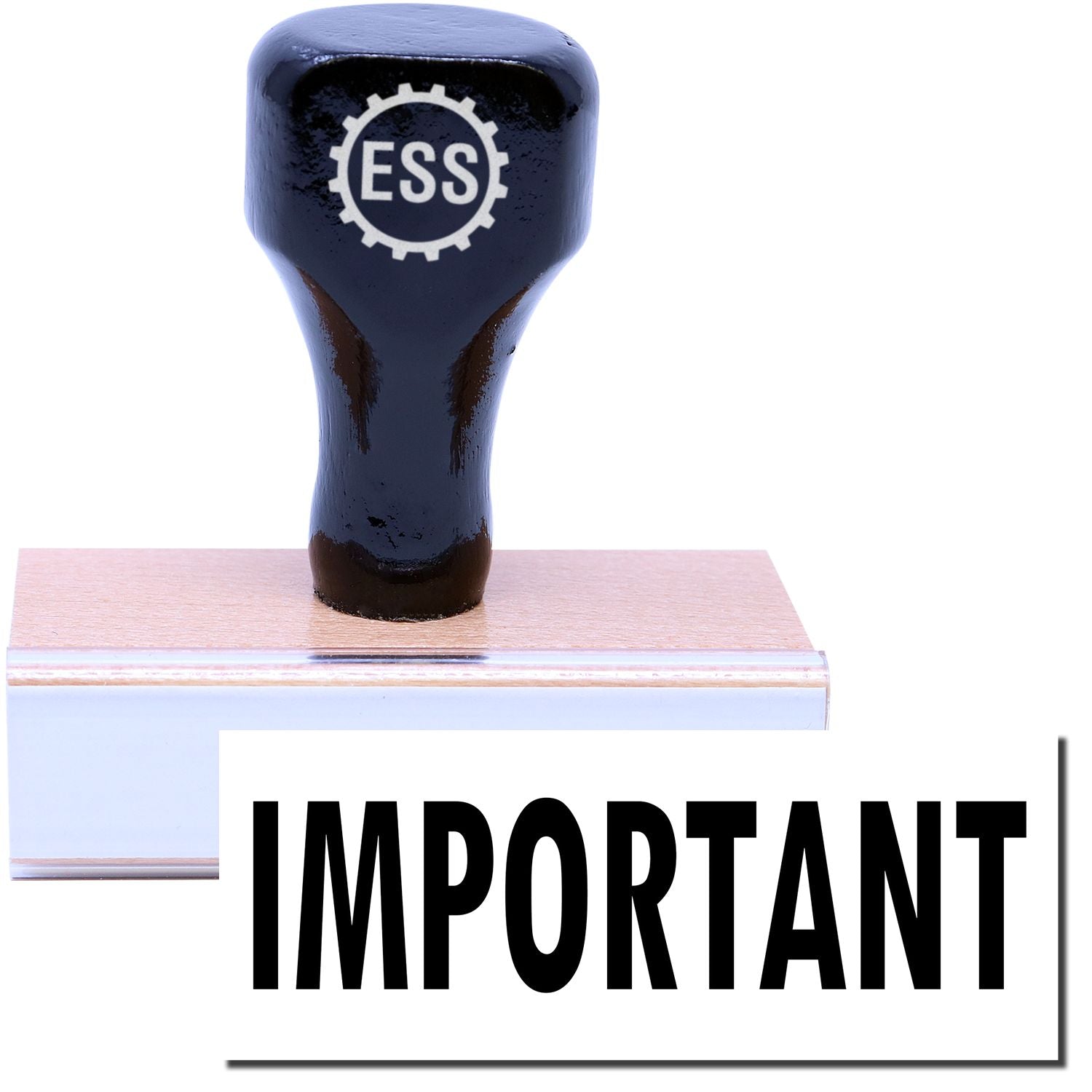 A stock office rubber stamp with a stamped image showing how the text "IMPORTANT" in a large font is displayed after stamping.