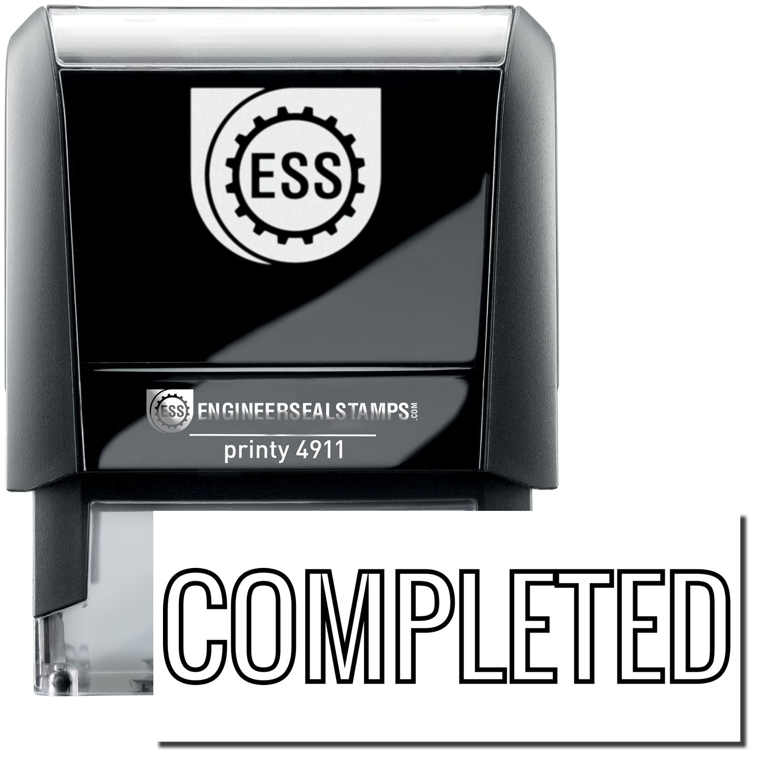 Self Inking Outline Completed Stamp with ESS logo, black casing, and COMPLETED text in bold outline style.