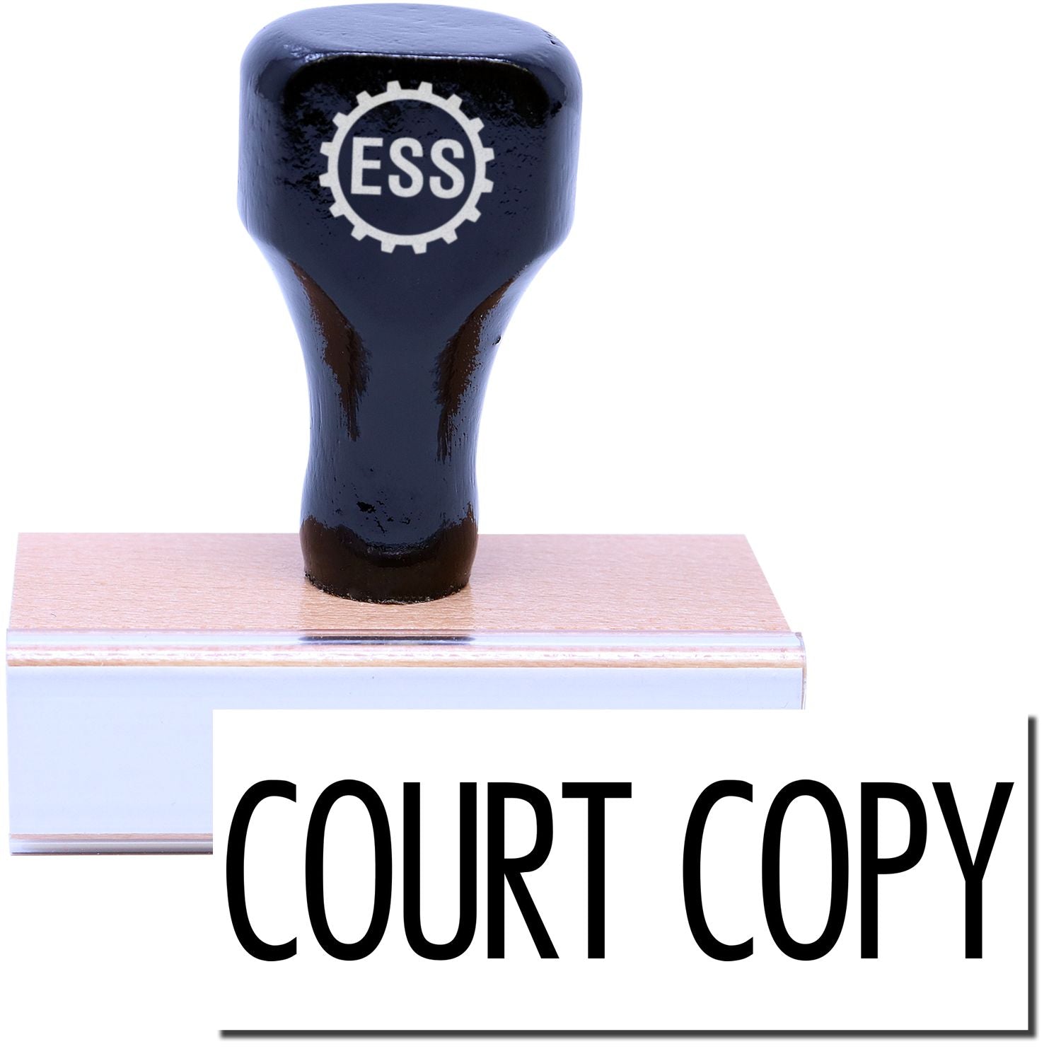 A stock office rubber stamp with a stamped image showing how the text COURT COPY in a narrow font is displayed after stamping.