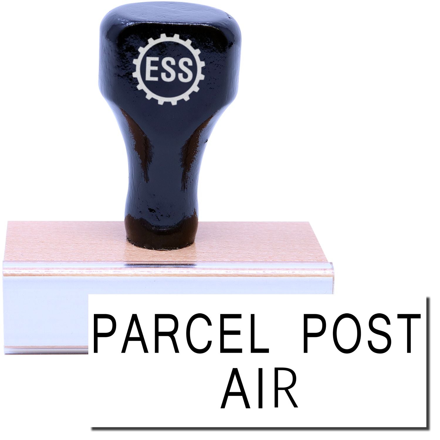 A stock office rubber stamp with a stamped image showing how the text PARCEL POST AIR is displayed after stamping.