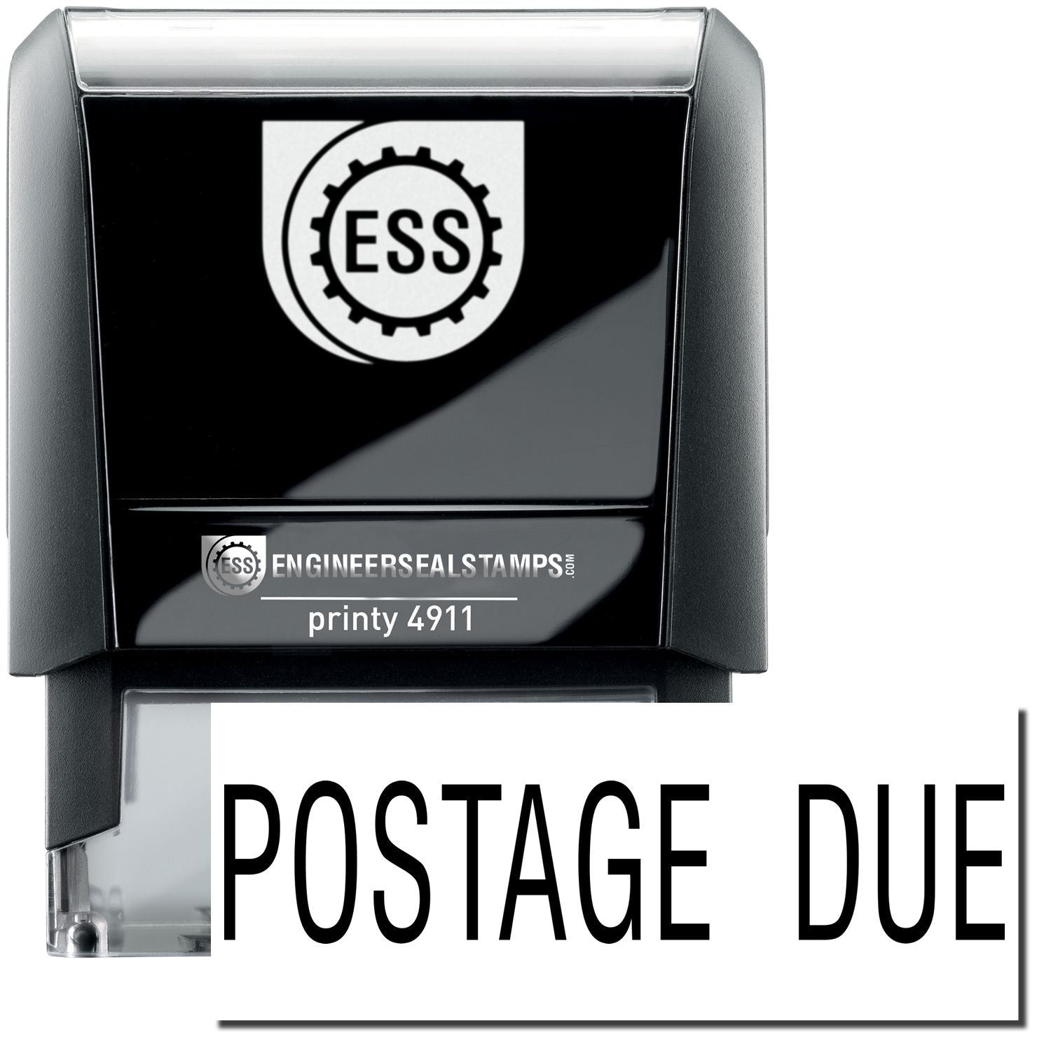 Self Inking Postage Due Stamp with a black casing and clear base, featuring the text POSTAGE DUE in bold letters.