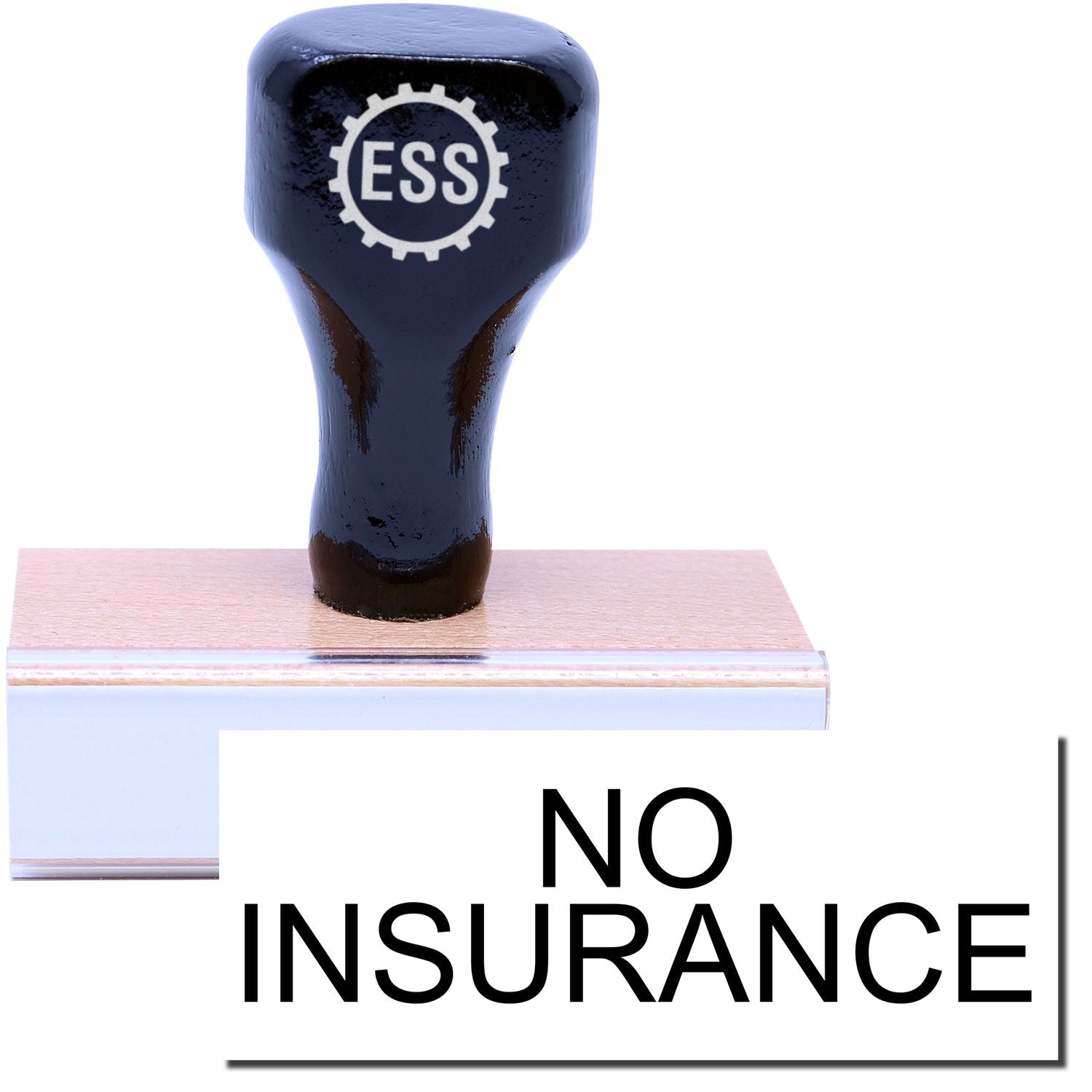 A stock office rubber stamp with a stamped image showing how the text NO INSURANCE is displayed after stamping.