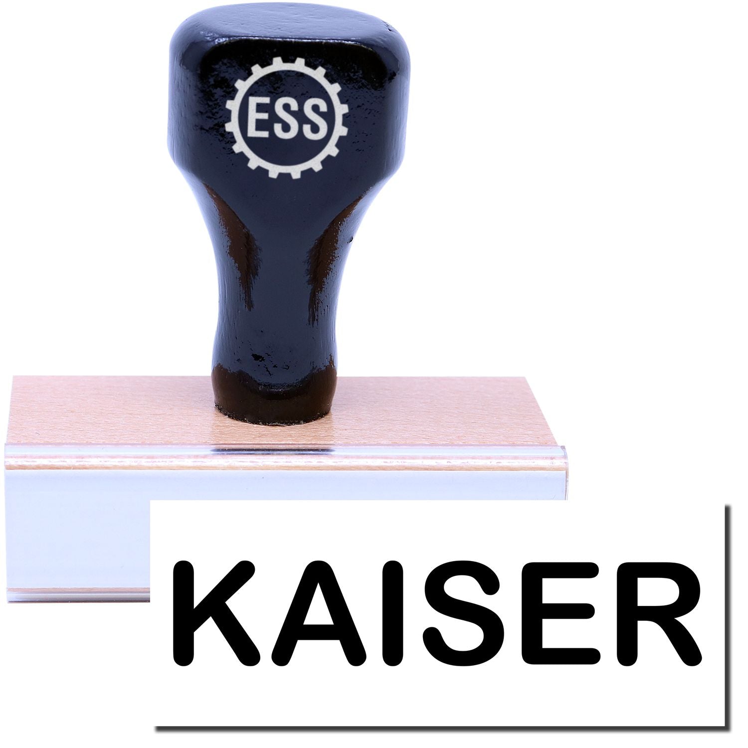 A stock office rubber stamp with a stamped image showing how the text KAISER is displayed after stamping.