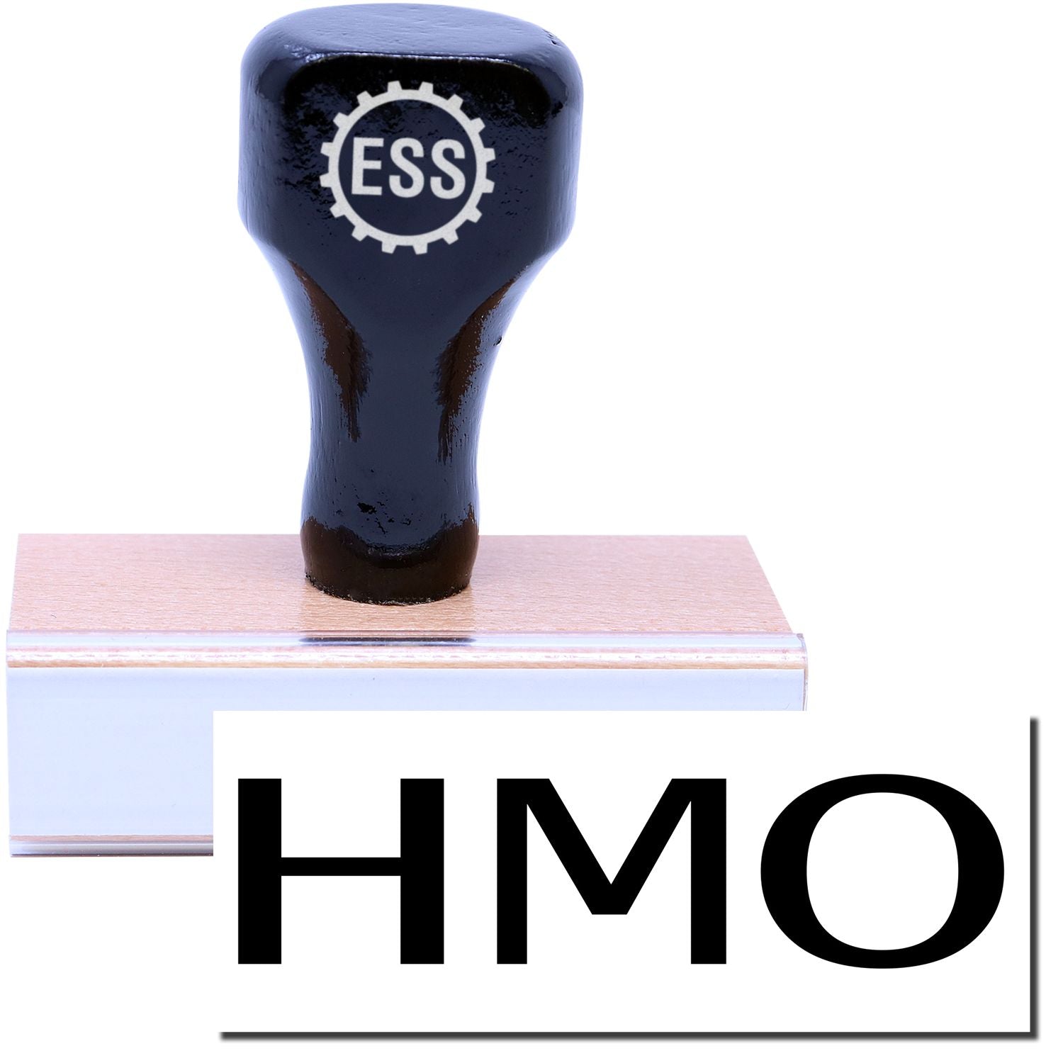 A stock office medical rubber stamp with a stamped image showing how the text HMO is displayed after stamping.