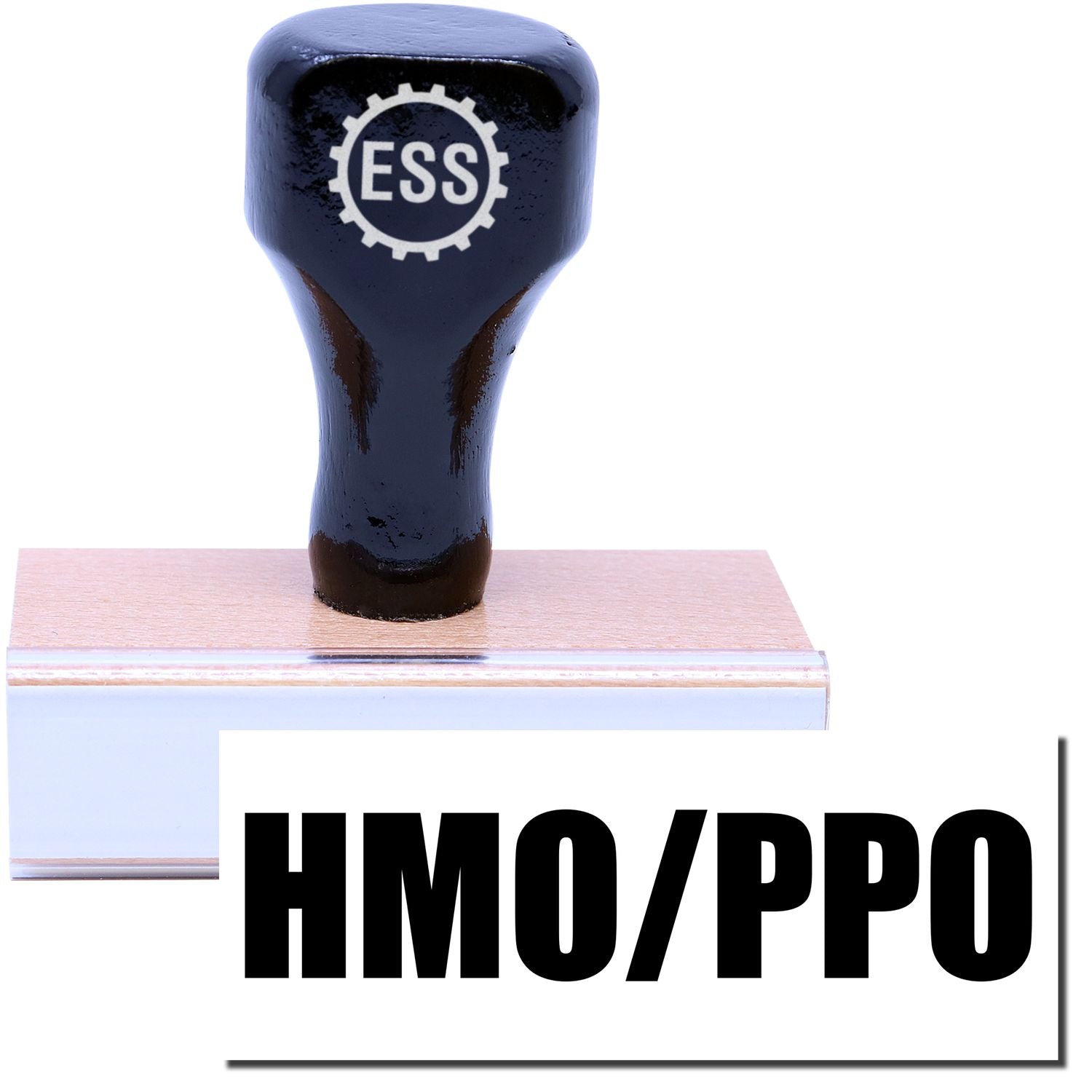 A stock office medical rubber stamp with a stamped image showing how the text HMO/PPO is displayed after stamping.