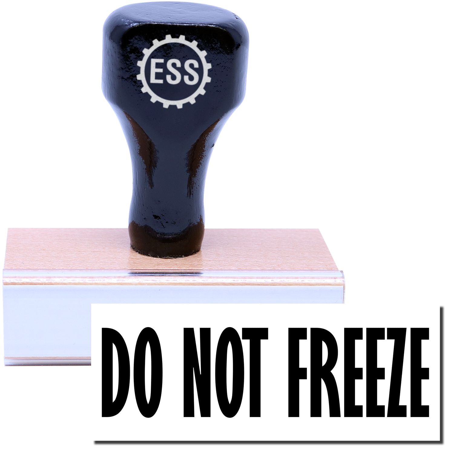 A stock office rubber stamp with a stamped image showing how the text DO NOT FREEZE is displayed after stamping.