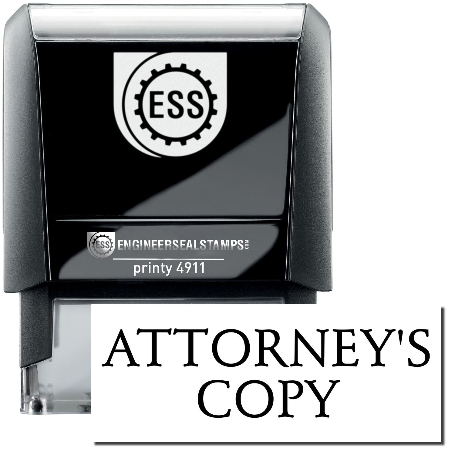 A self-inking stamp with a stamped image showing how the text ATTORNEY'S COPY is displayed after stamping.