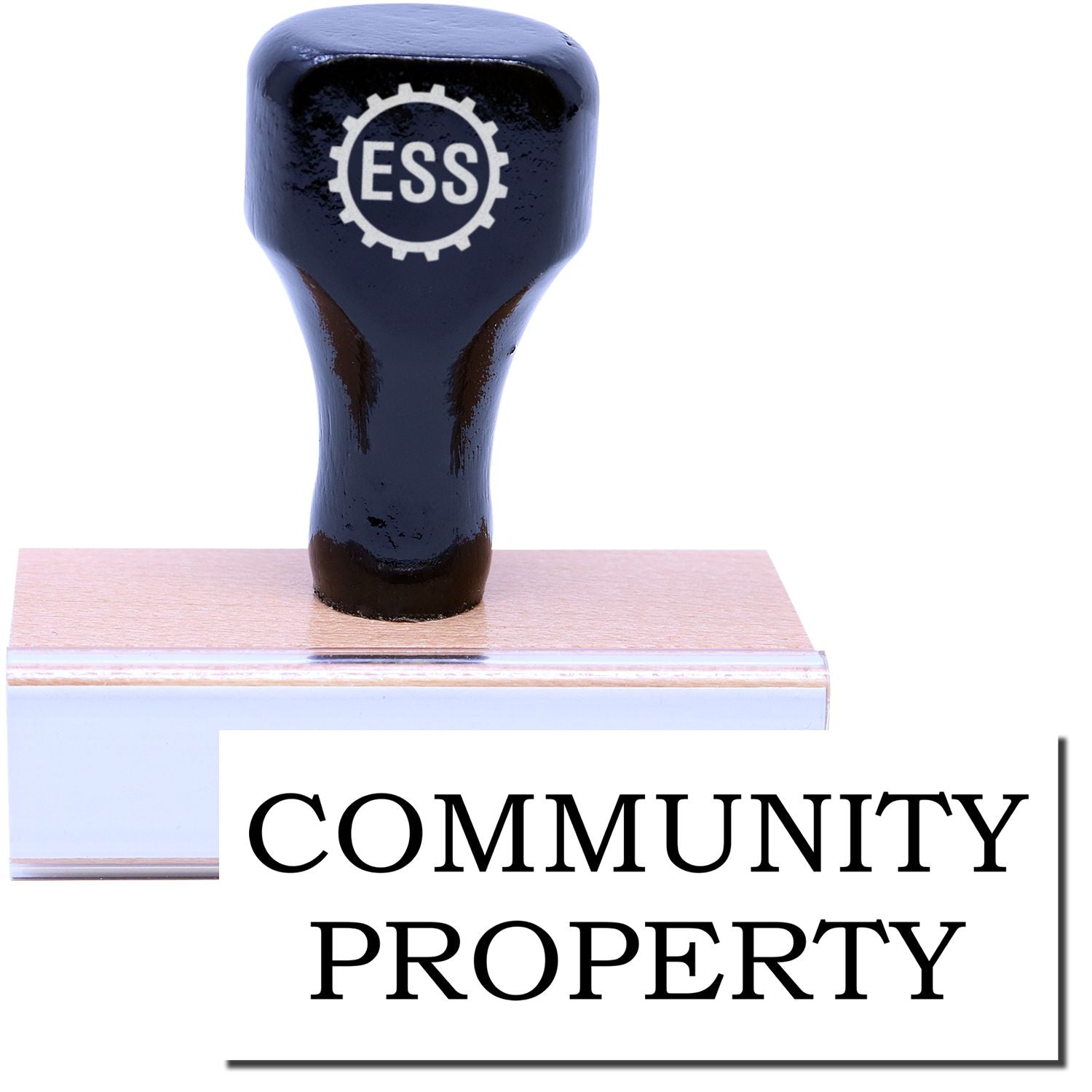 A stock office rubber stamp with a stamped image showing how the text COMMUNITY PROPERTY is displayed after stamping.