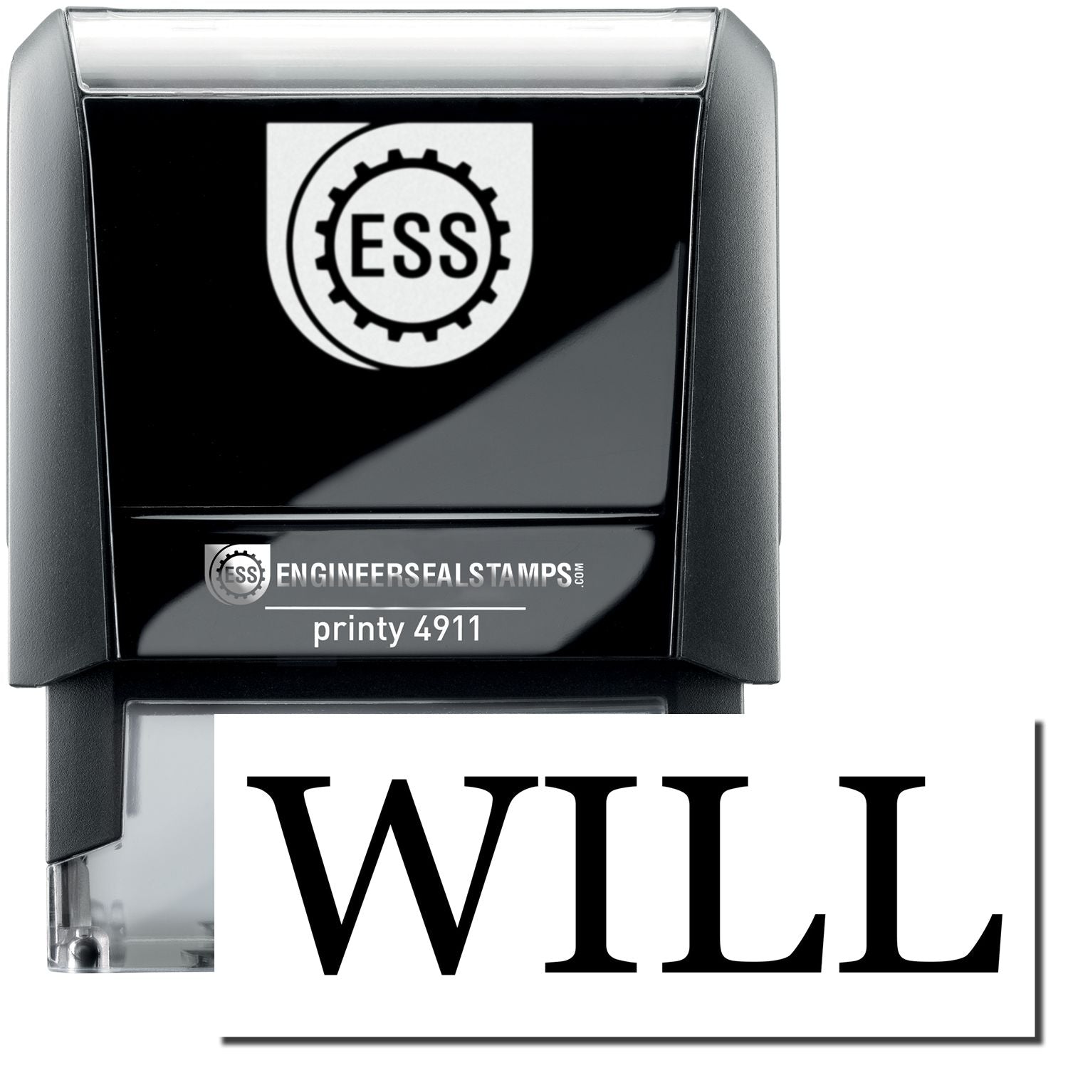 Self Inking Will Stamp by ESS, featuring a black and white design with the word "WILL" stamped below.