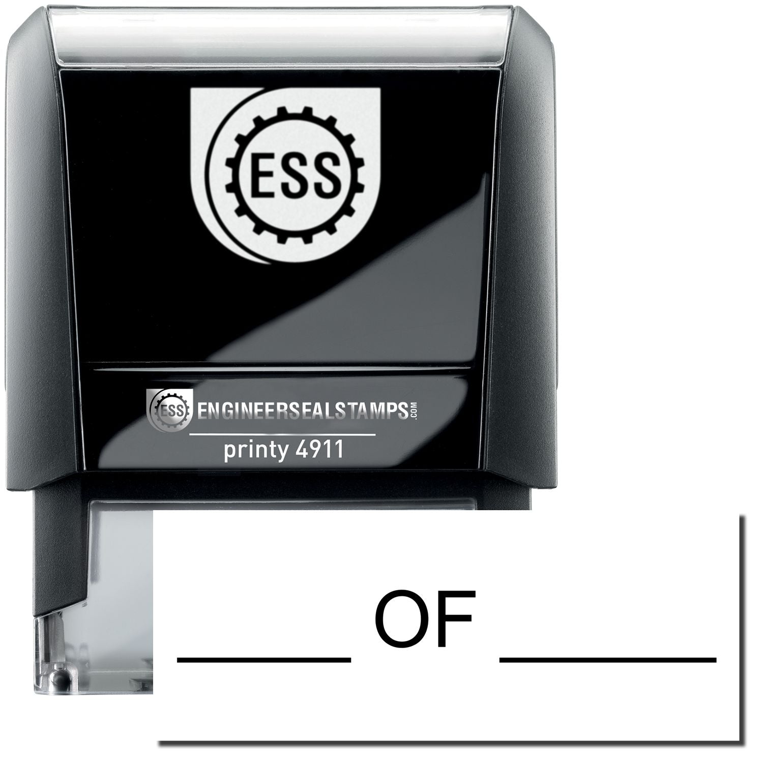 Self Inking Pkg Of Stamp with ESS logo, black casing, and clear base for precise stamping.