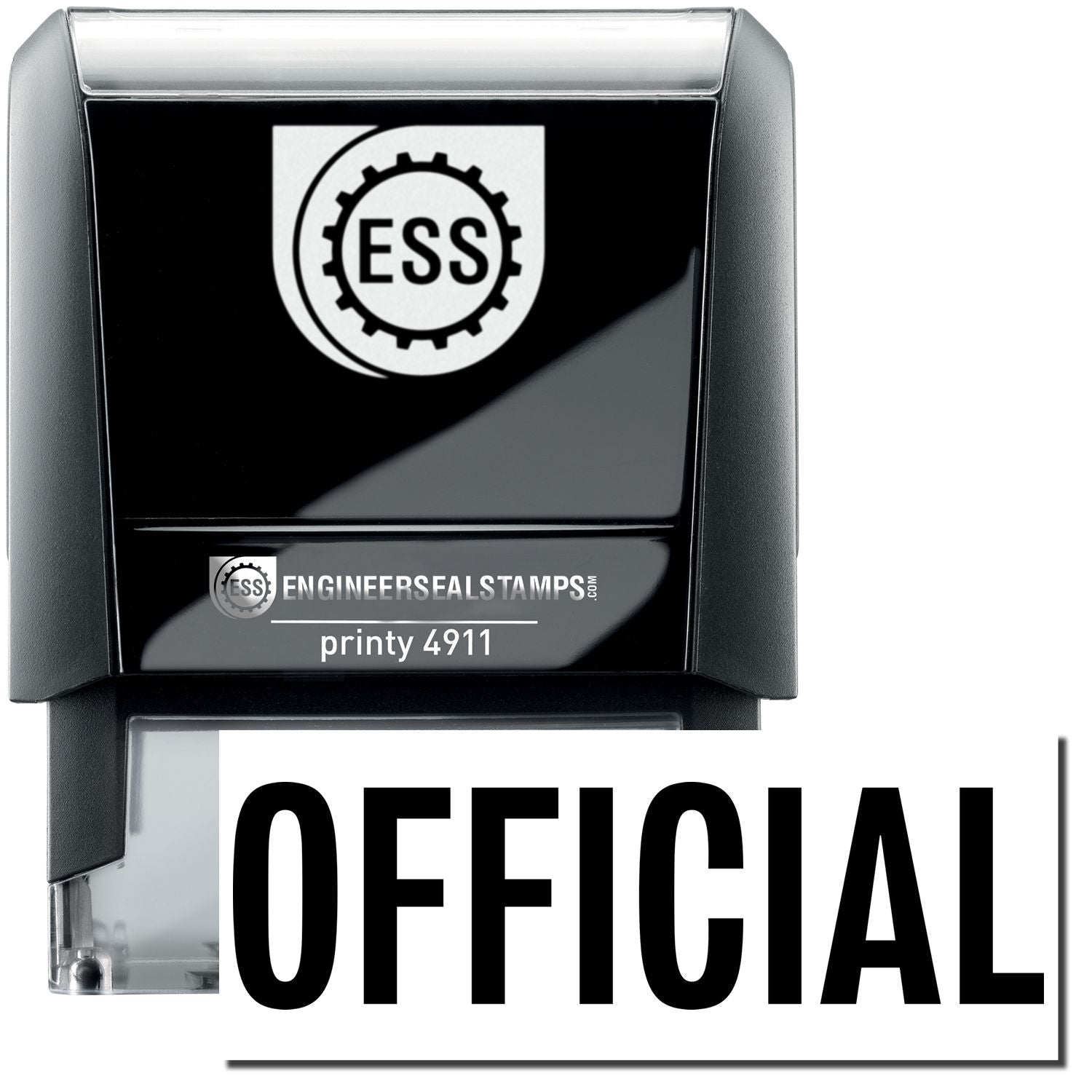 Self Inking Official Stamp with ESS logo, black casing, and OFFICIAL text. Ideal for professional use.