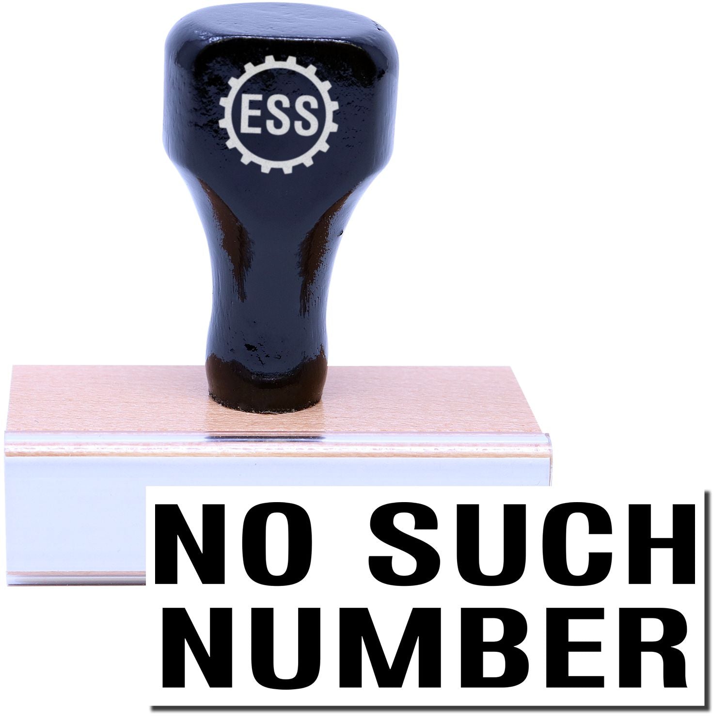 A stock office rubber stamp with a stamped image showing how the text NO SUCH NUMBER is displayed after stamping.