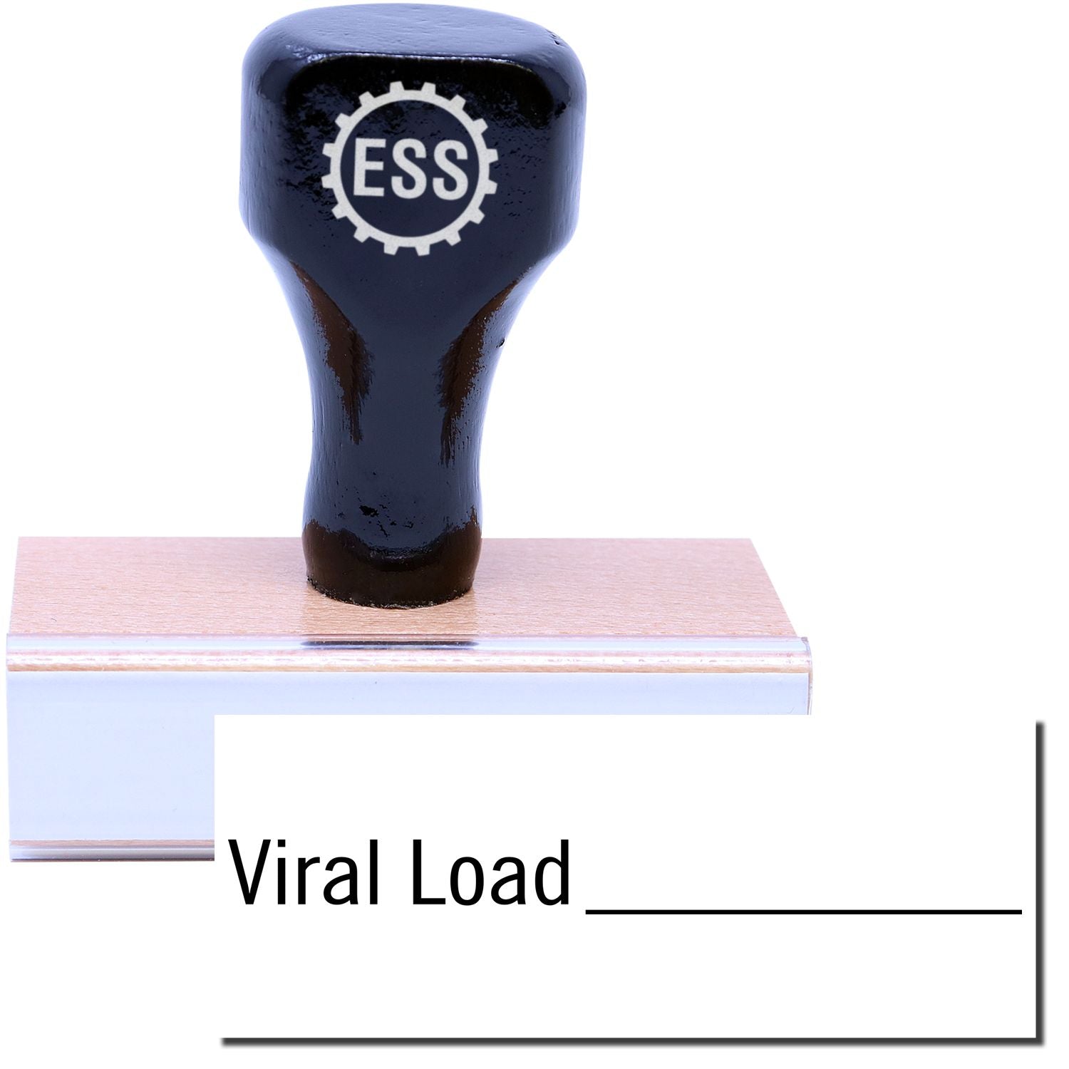 A stock office rubber stamp with a stamped image showing how the text Viral Load with a line is displayed after stamping.