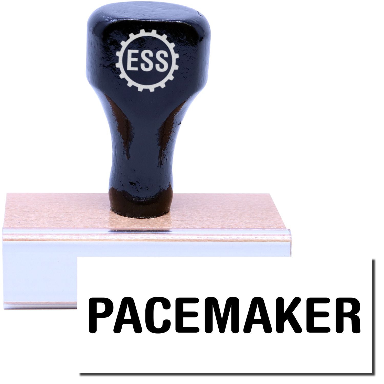 A stock office rubber stamp with a stamped image showing how the text PACEMAKER in a large font is displayed after stamping.