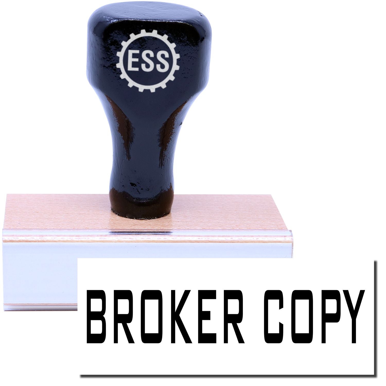 A stock office rubber stamp with a stamped image showing how the text BROKER COPY in a large font is displayed after stamping.