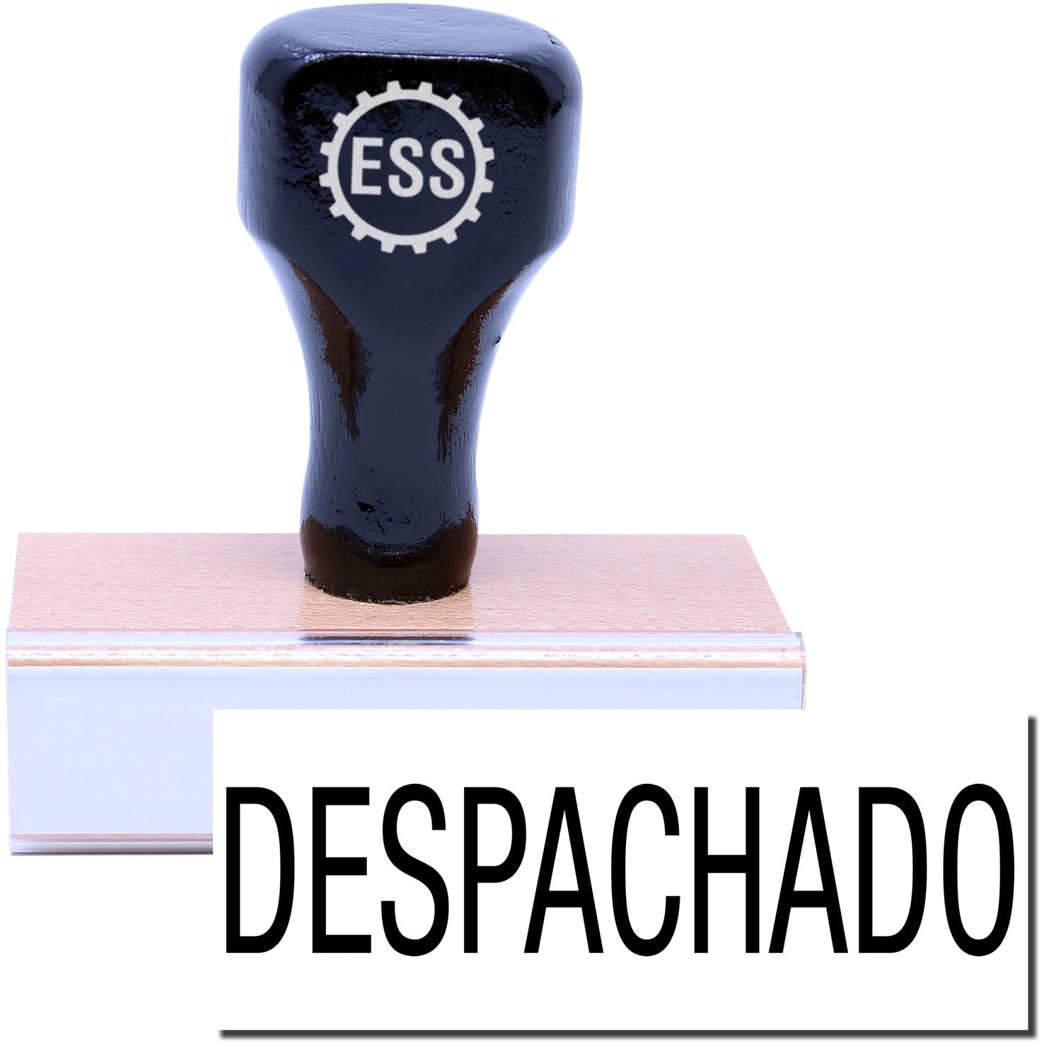 A stock office rubber stamp with a stamped image showing how the text DESPACHADO is displayed after stamping.