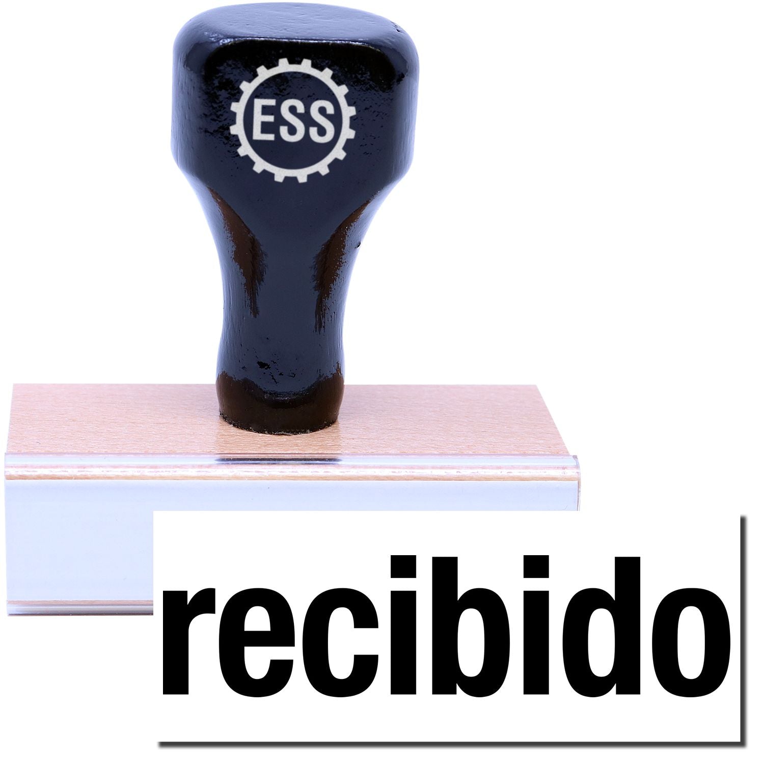 A stock office rubber stamp with a stamped image showing how the text recibido in bold font is displayed after stamping.