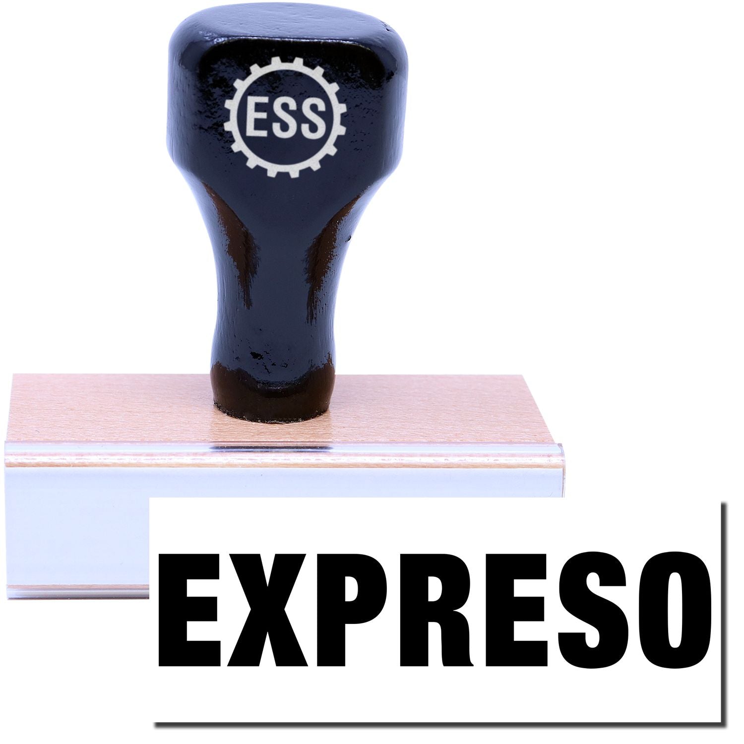 A stock office rubber stamp with a stamped image showing how the text EXPRESO is displayed after stamping.