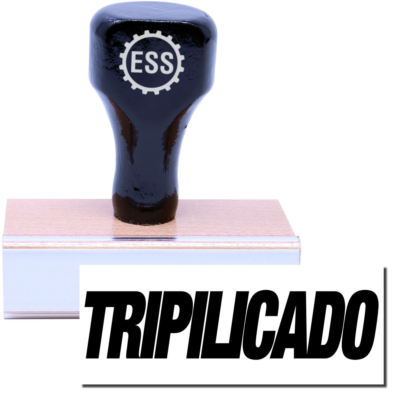 A stock office rubber stamp with a stamped image showing how the text TRIPILICADO is displayed after stamping.