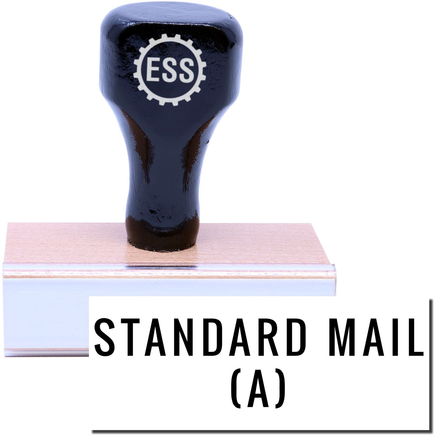 A stock office rubber stamp with a stamped image showing how the text STANDARD MAIL (A) is displayed after stamping.