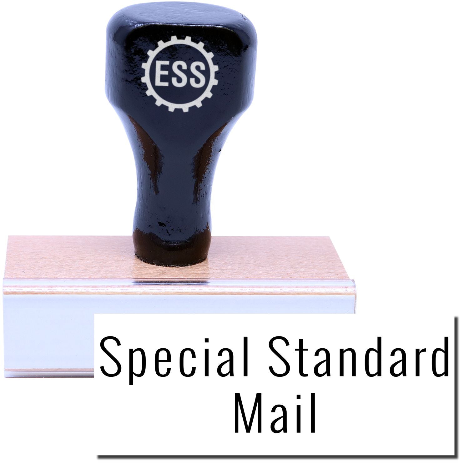 A stock office rubber stamp with a stamped image showing how the text Special Standard Mail is displayed after stamping.