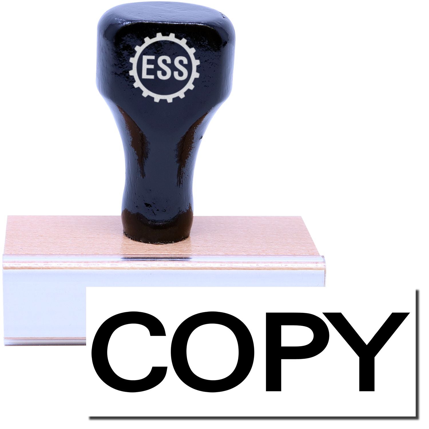 A stock office rubber stamp with a stamped image showing how the text "COPY" in a large bold font is displayed after stamping.