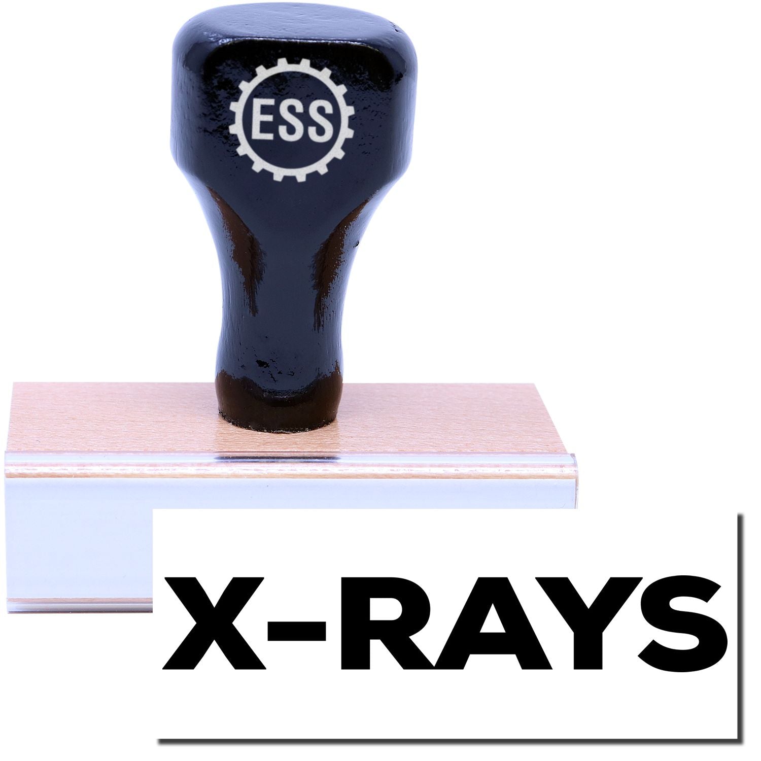 A stock office rubber stamp with a stamped image showing how the text X-RAYS in a large bold font is displayed after stamping.