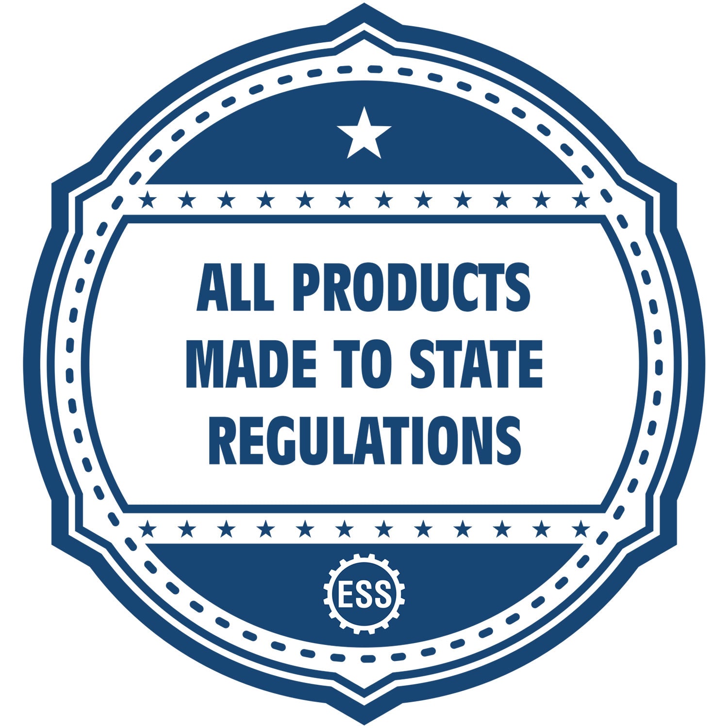 An icon or badge element for the State of New Jersey Extended Long Reach Landscape Architect Seal Embosser showing that this product is made in compliance with state regulations.