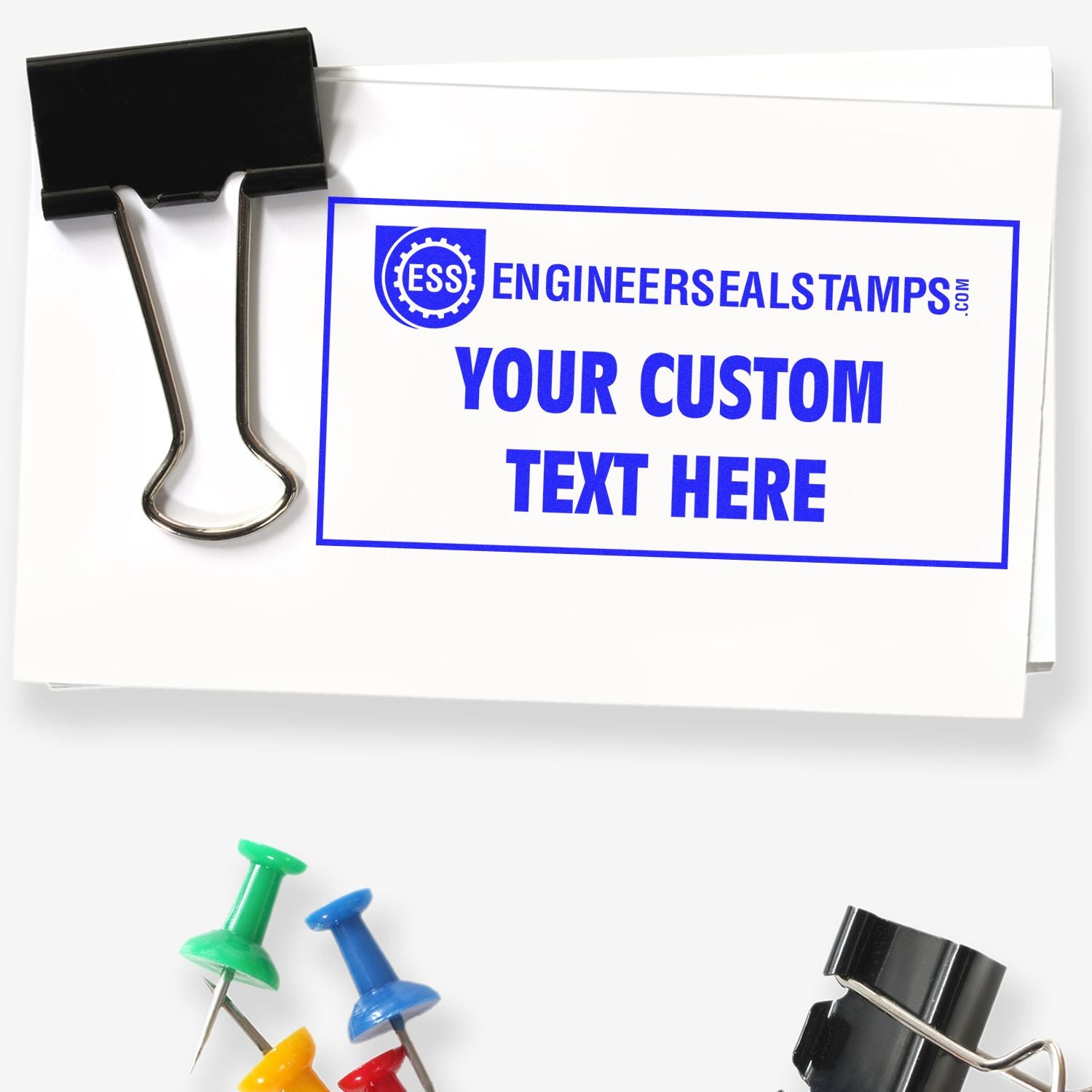 Custom Self Inking Stamp Trodat 5208 Size 2 x 2-3/4 in use, showcasing clear imprint on paper, ideal for branding, office use, and personalized messages.